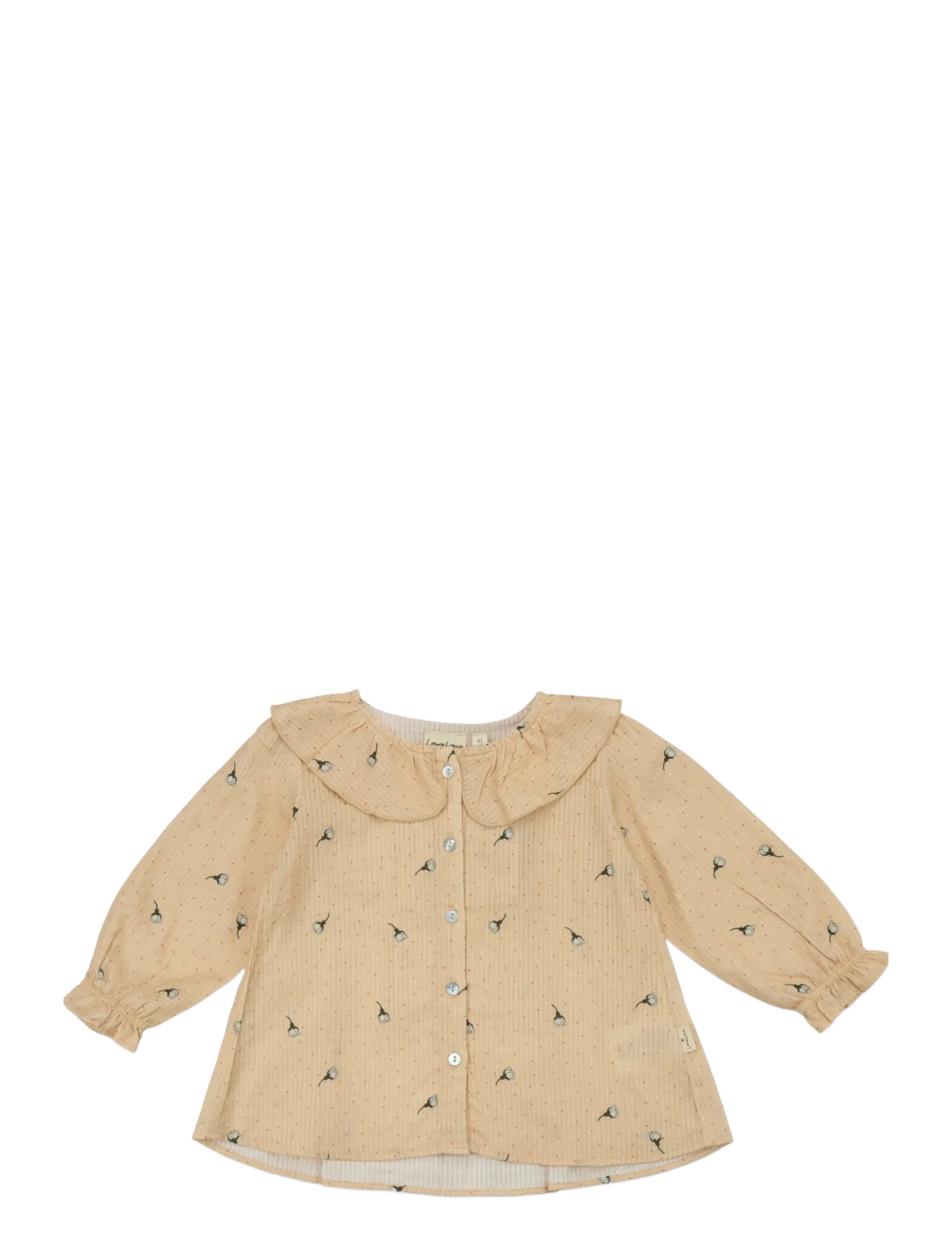 LouieLouie Juliette Ruffle shirt - Seersucker - Kampagne - WHITE FLOWERS ROSE / pink/rose