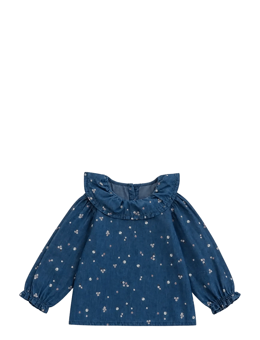 LouieLouie - Elinor ruffle blouse - Denim - blusen & tuniken - forget-me-not - 1