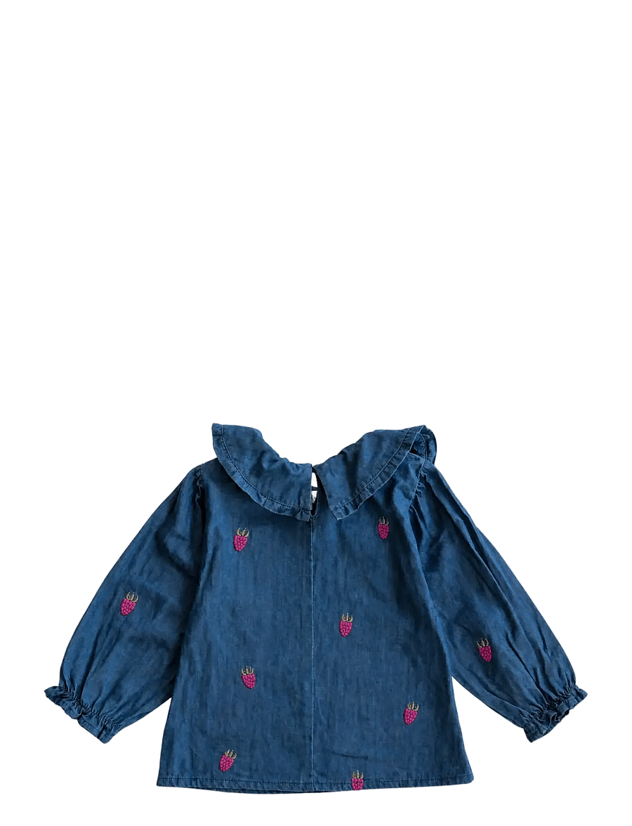 LouieLouie - Elinor ruffle blouse - Denim - blusar & tunikor - small raspberries emb - 1