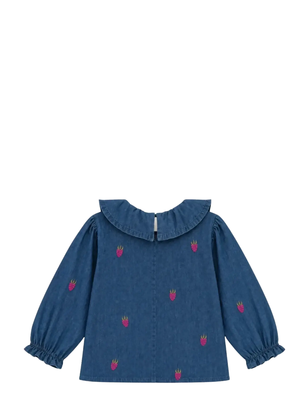 LouieLouie - Elinor ruffle blouse - Denim - blouses & tunics - small raspberries emb - 2