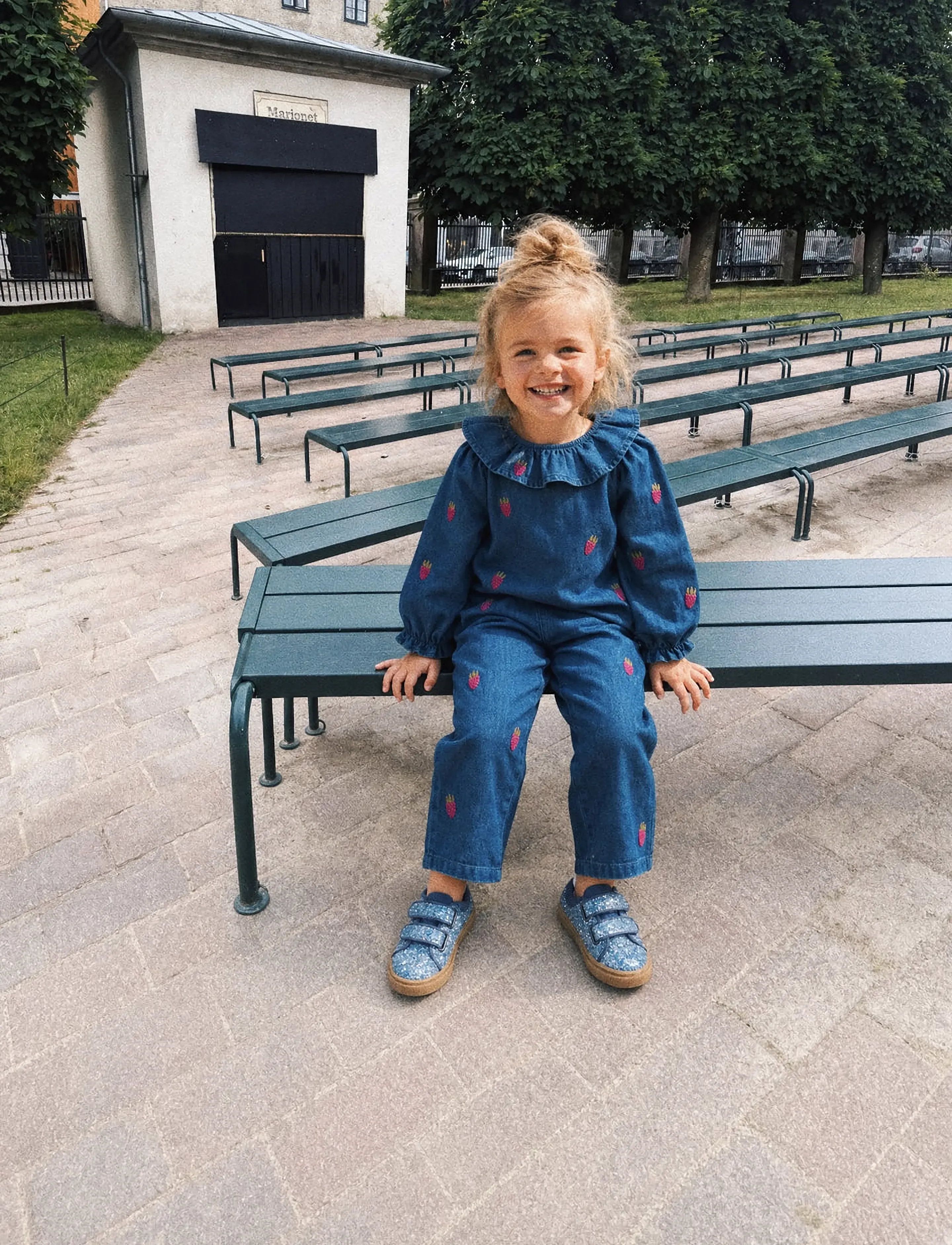 LouieLouie - Elinor ruffle blouse - Denim - herbstersparnisse - small raspberries emb - 0