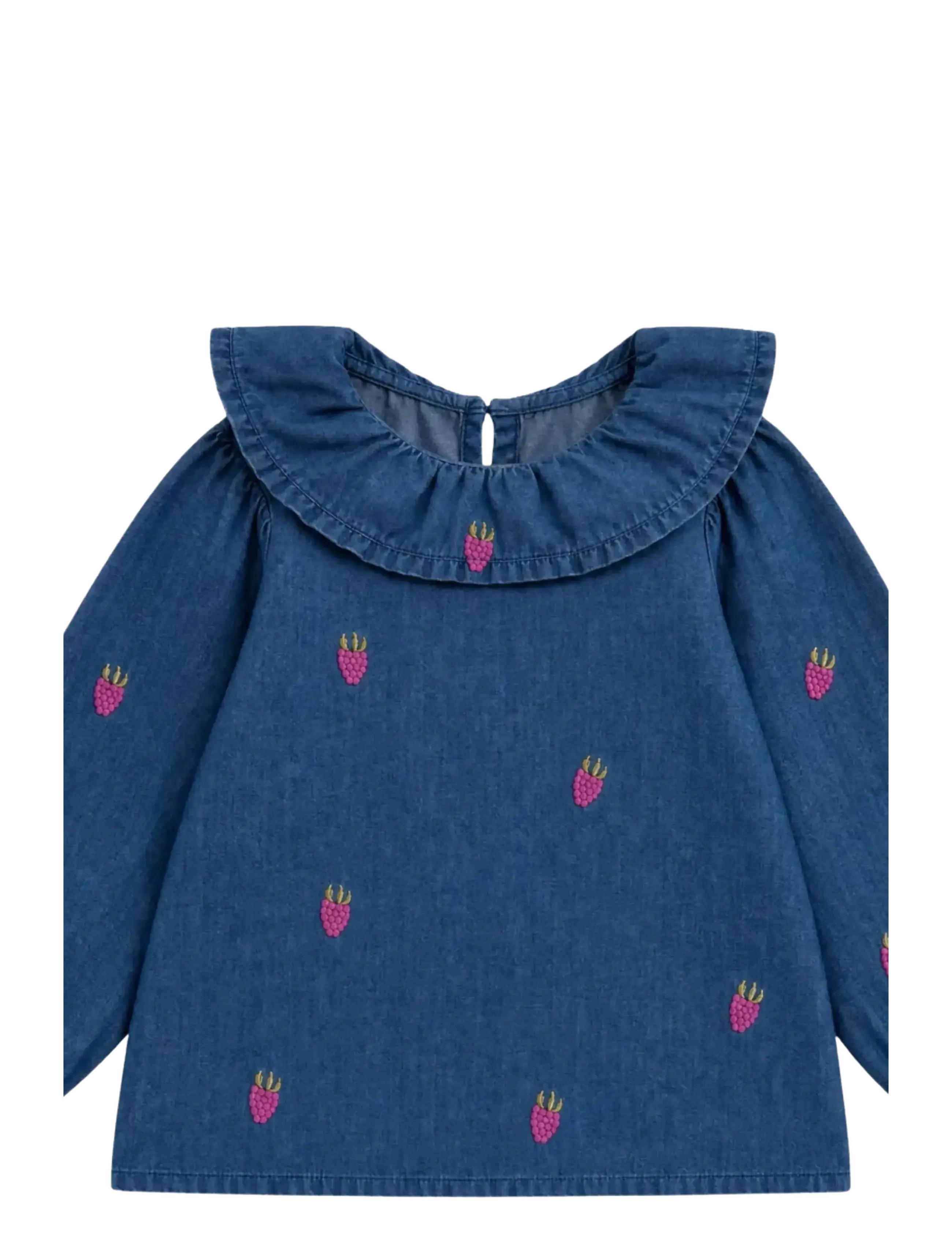 LouieLouie - Elinor ruffle blouse - Denim - blouses & tunics - small raspberries emb - 3