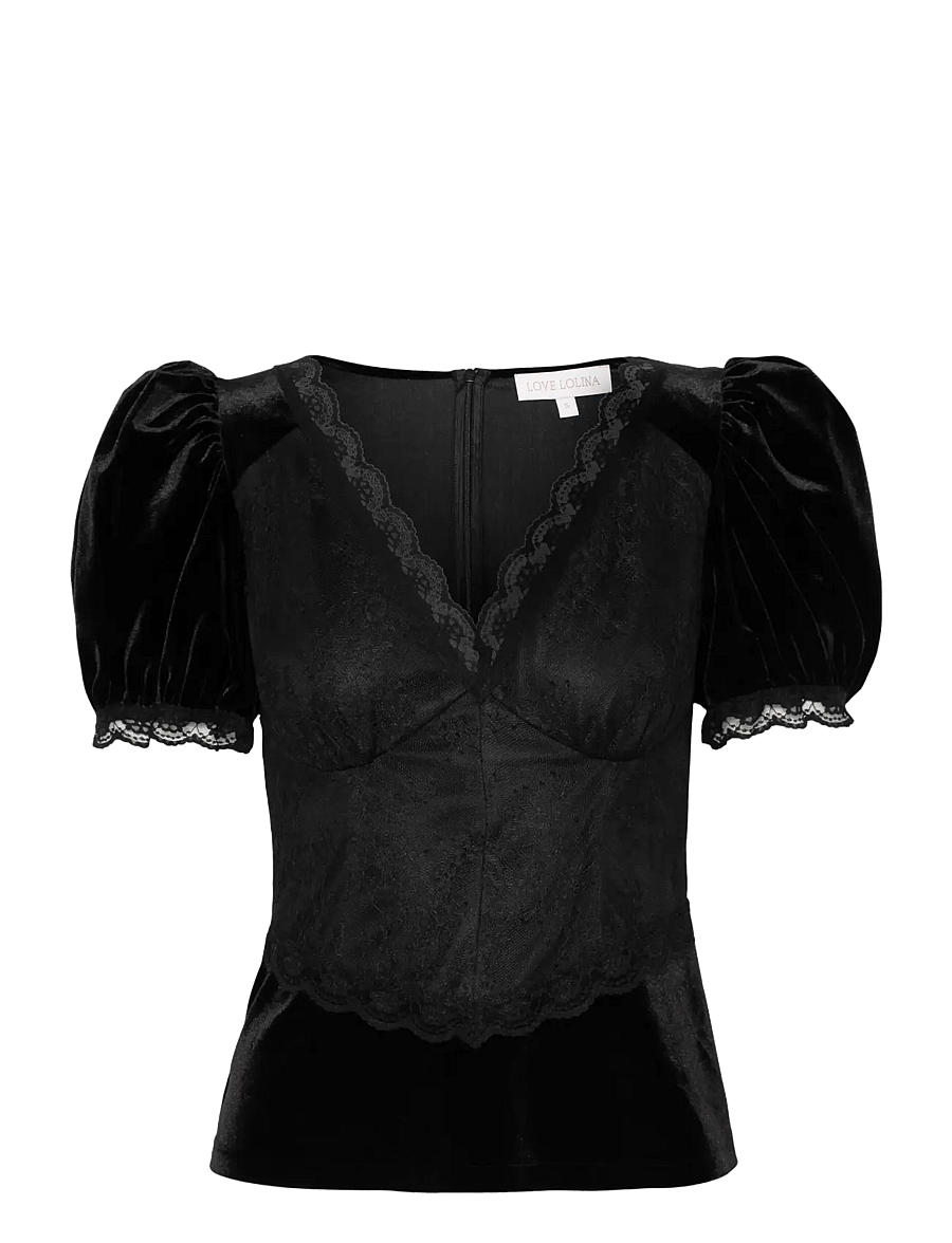 Love Lolina - Francis Velvet Top - kurzärmelige blusen - 1012 - 0