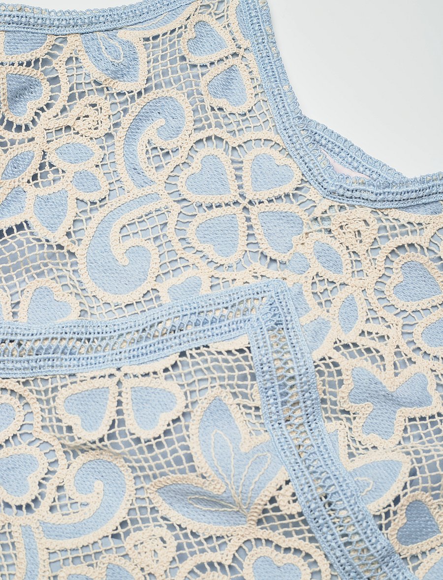 Love Lolina - Peach slip maxi dress - blue embroidery - 2