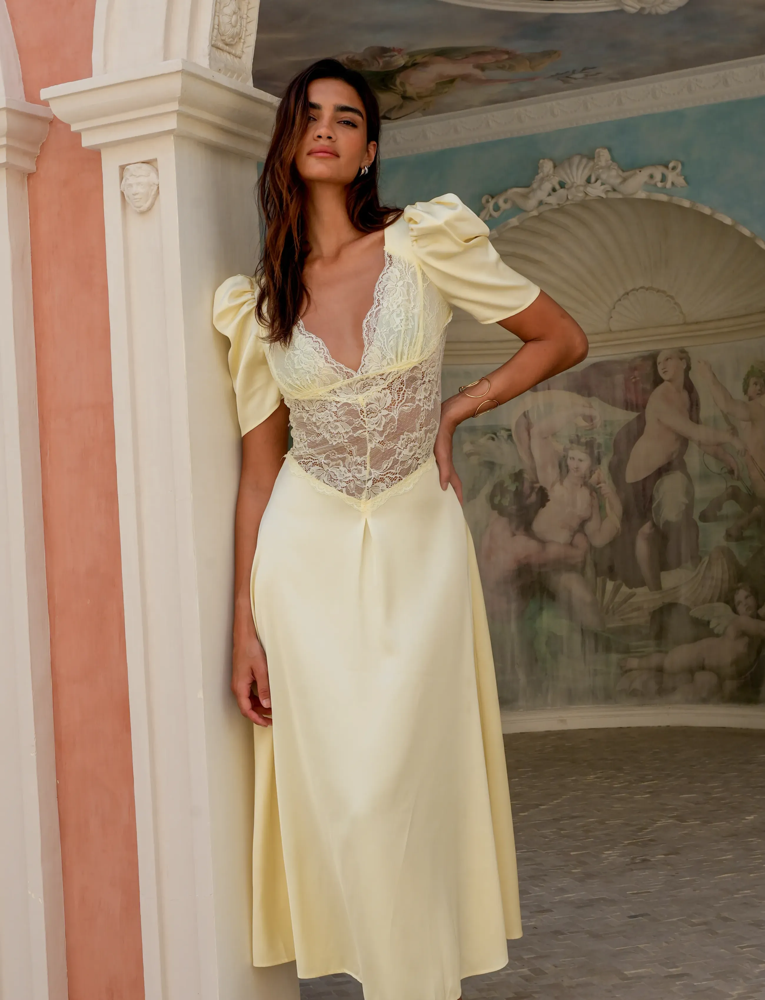 Love Lolina Francis Midi Dress, S, Yellow, Kjoler > Maxikjole, Dame