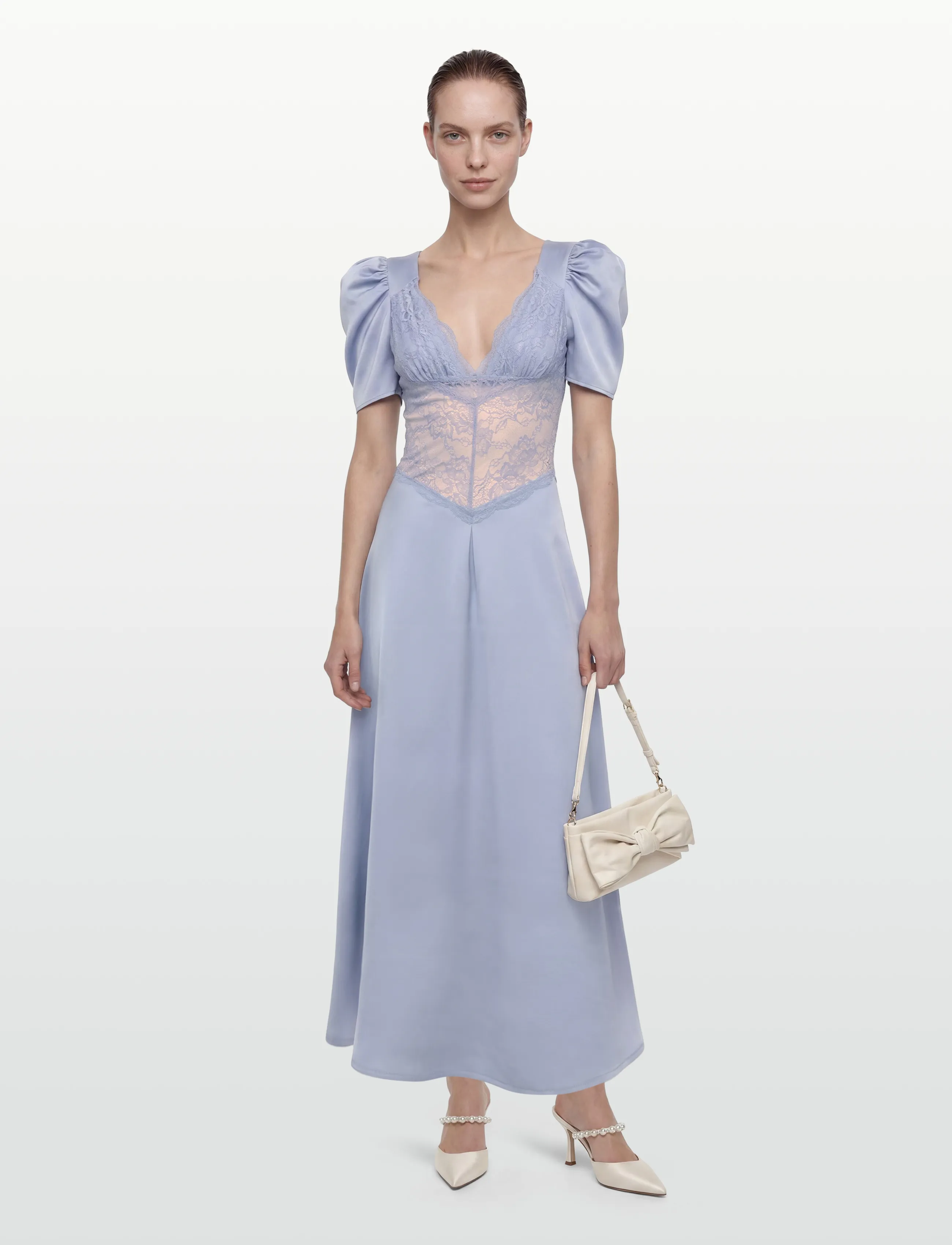 Love Lolina Francis Midi Dress, Kvinder, Blonde Korset Midi Kjole, Blå, Str: M