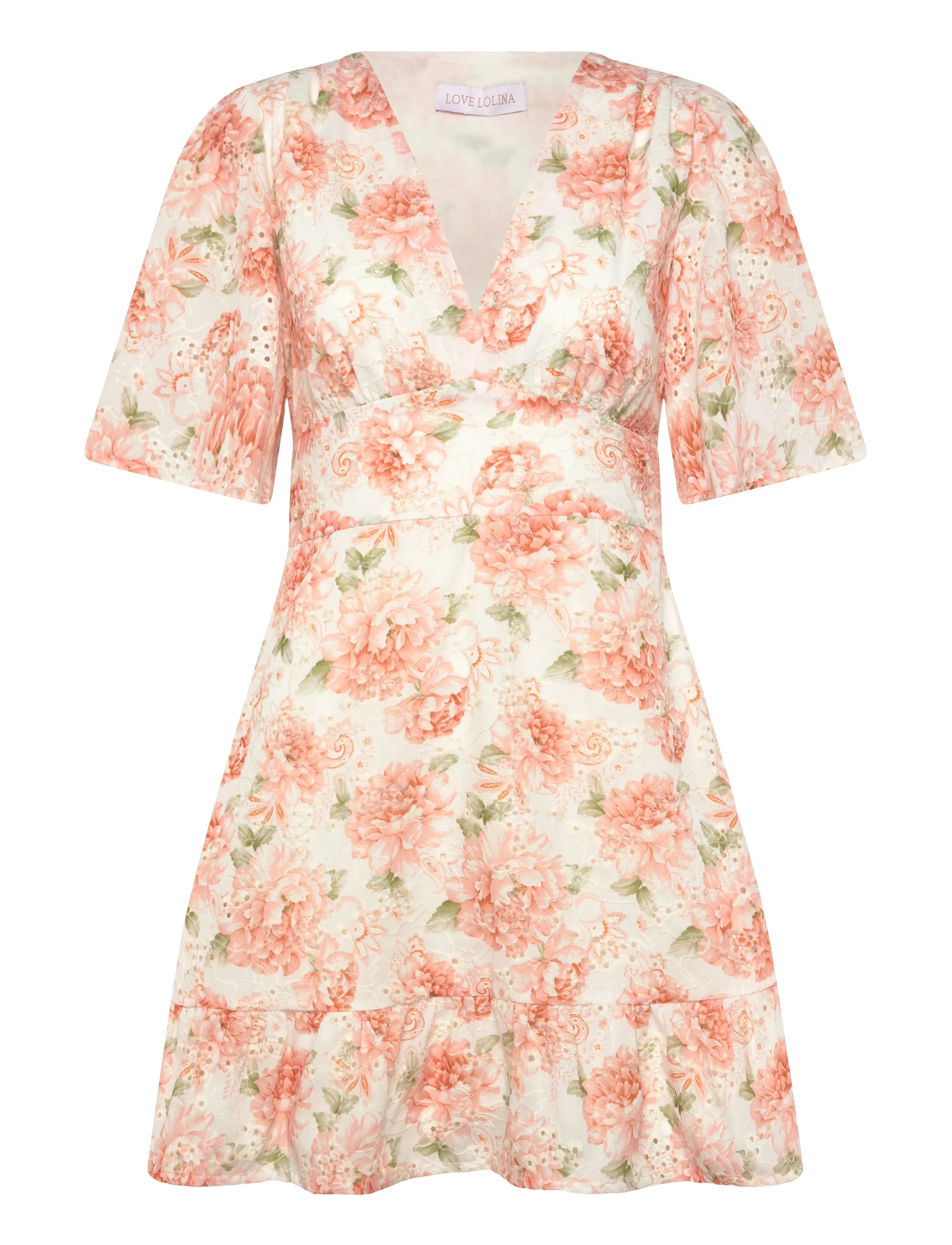 Love Lolina Celina Mini Dress - Love Lolina - PEONY POP ORANGE / cream