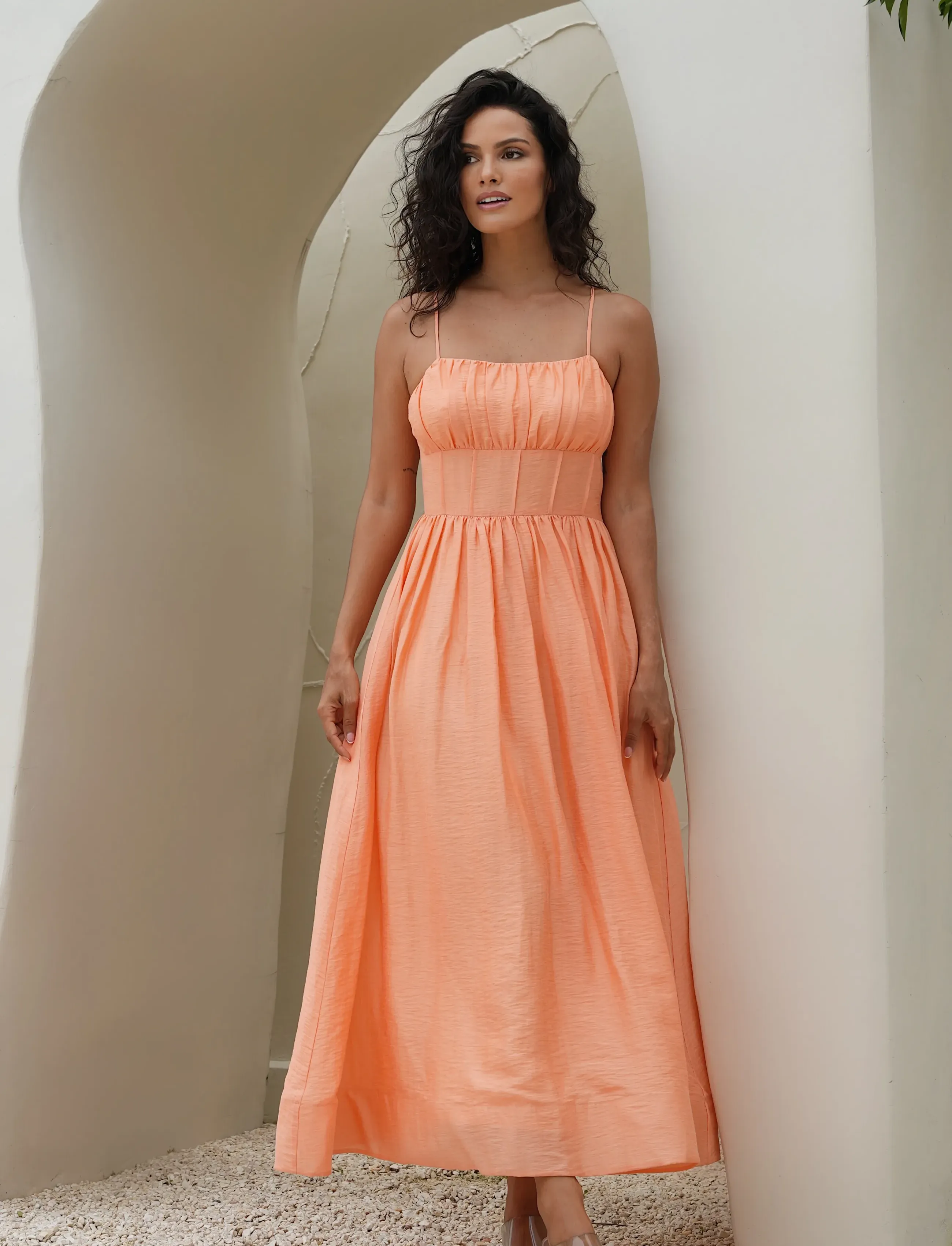 Love Lolina Bernadette Midi Dress, M, Coral, Kjoler > Knælange Og Midi, Dame