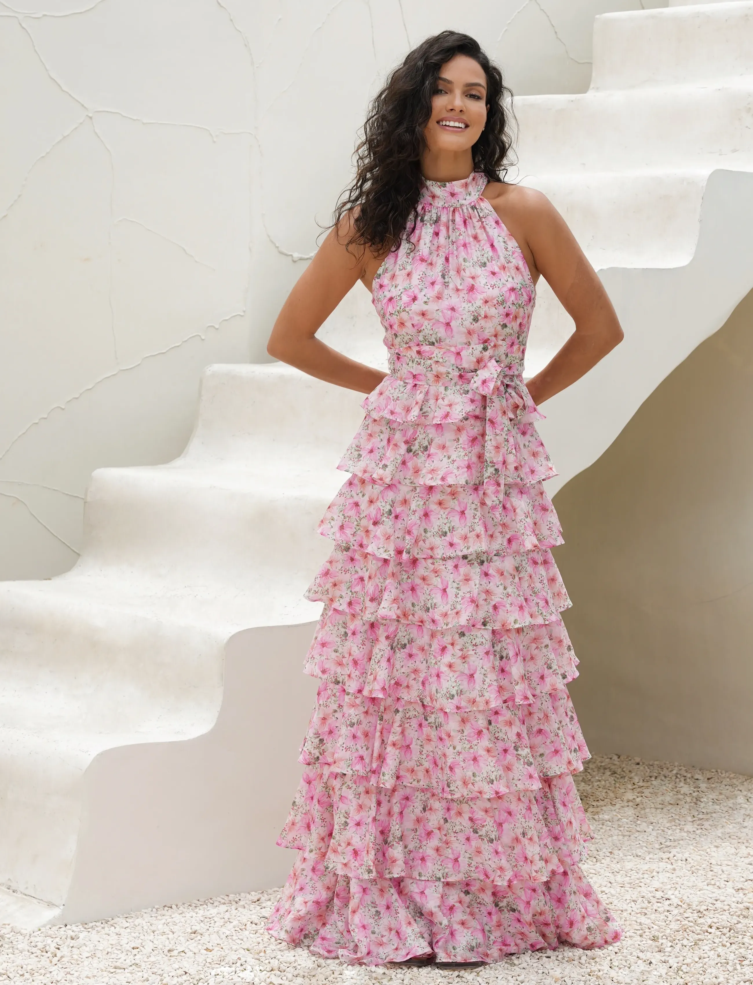 Love Lolina Angel Maxi Halterneck Dress - Love Lolina - GARDEN SERENADE / pink/rose