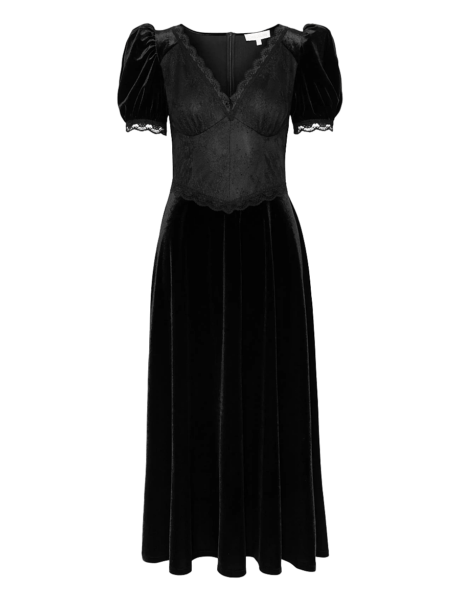 Love Lolina - Francis Velvet Midi Dress - spetsklänningar - black - 1