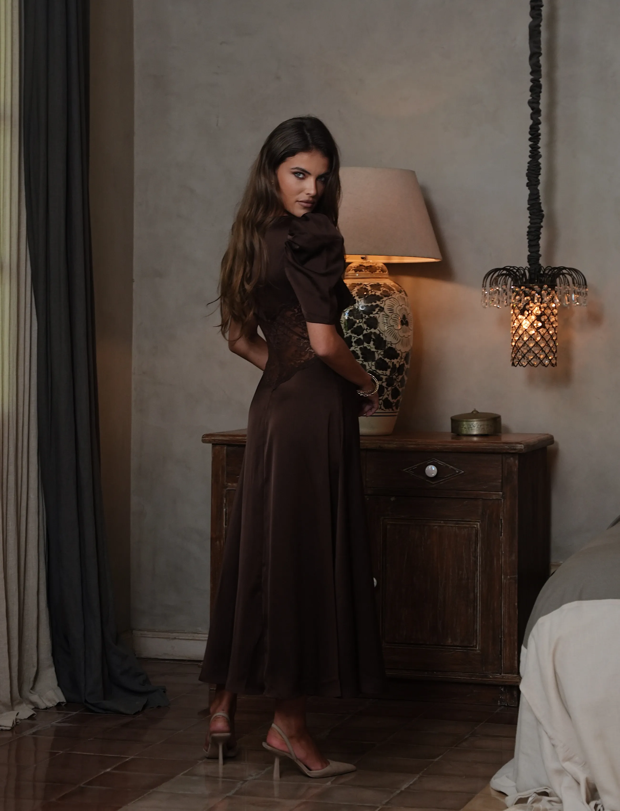 Love Lolina - Francis Lace Midi Dress - blondekjoler - espresso - 3