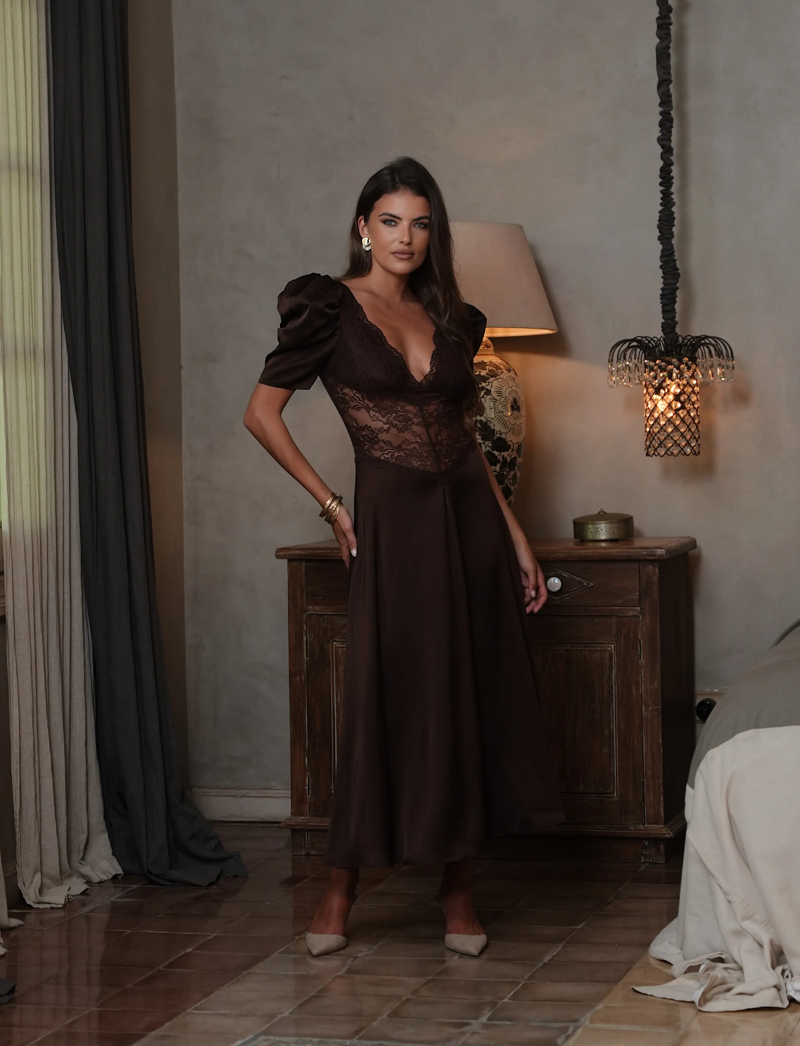 Love Lolina - Francis Lace Midi Dress - blondekjoler - espresso - 4