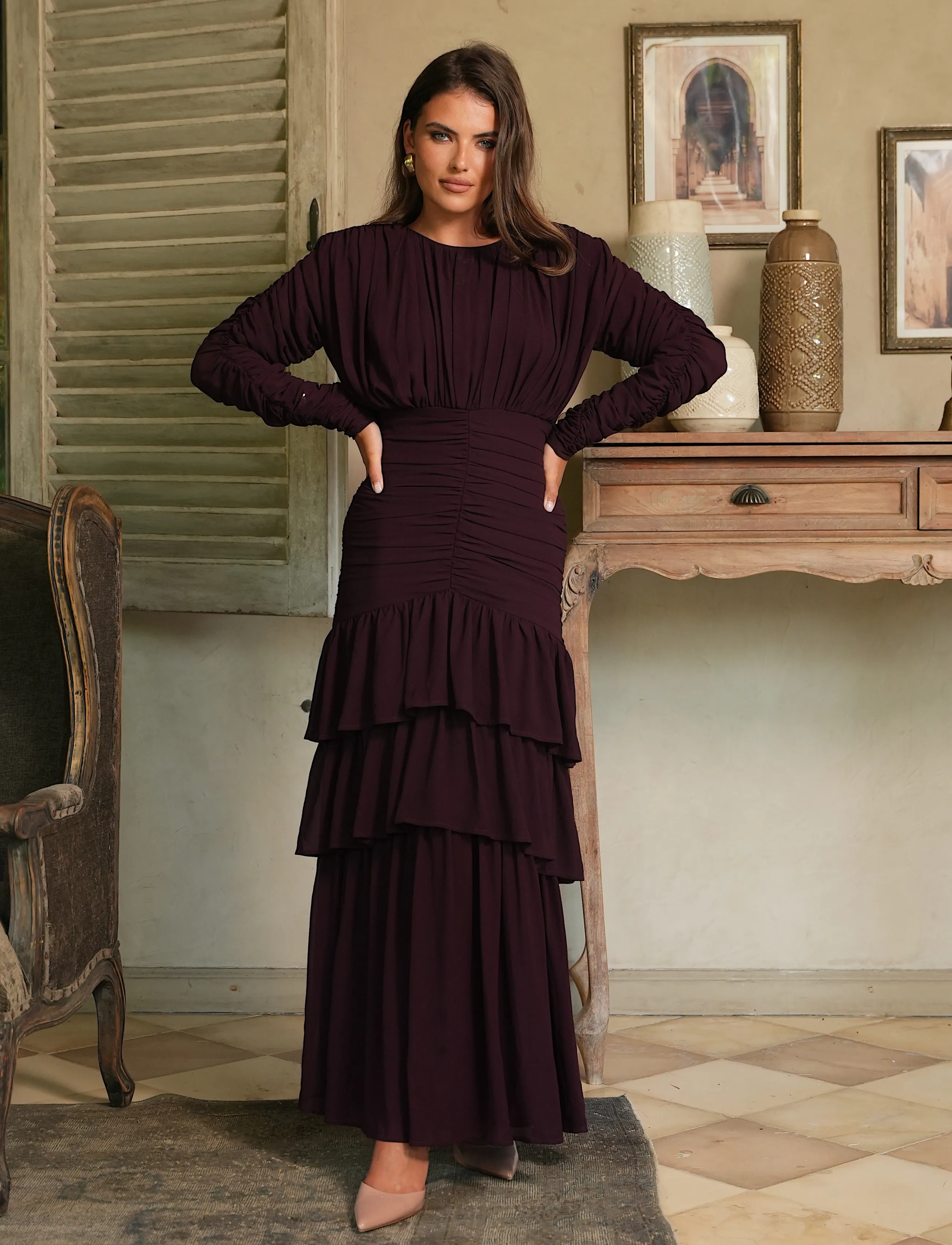 Love Lolina Jessie Long Sleeve Maxi dress - Maxi Dresses - BURGUNDY / burgundy