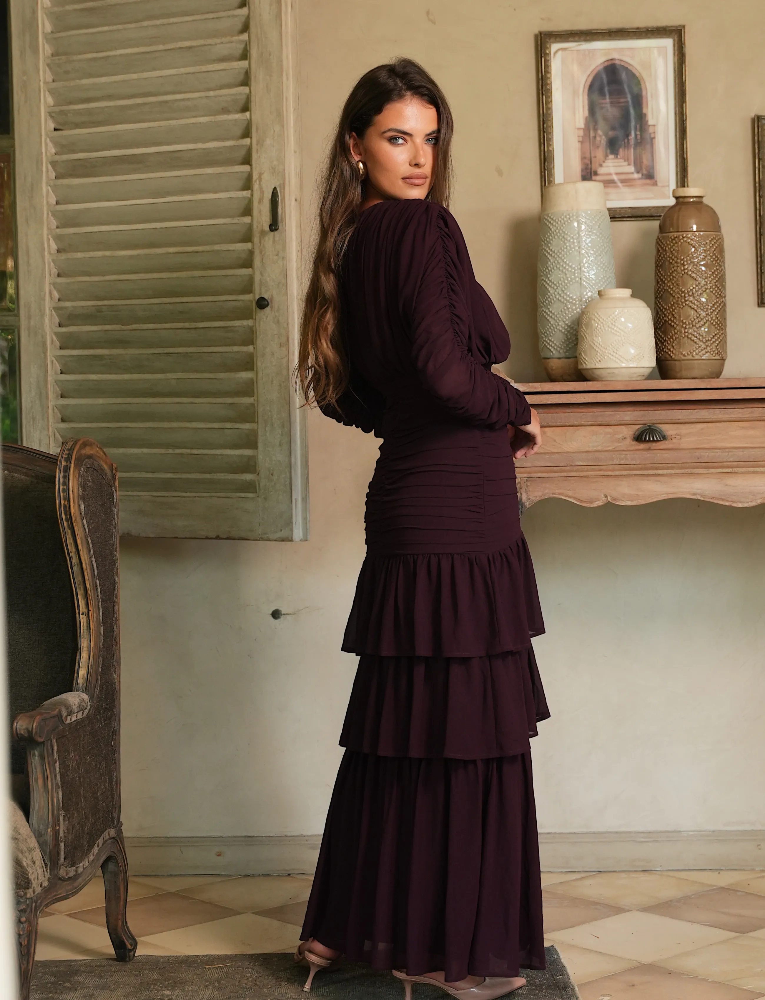 Love Lolina - Jessie Long Sleeve Maxi dress - evening dresses - burgundy - 3