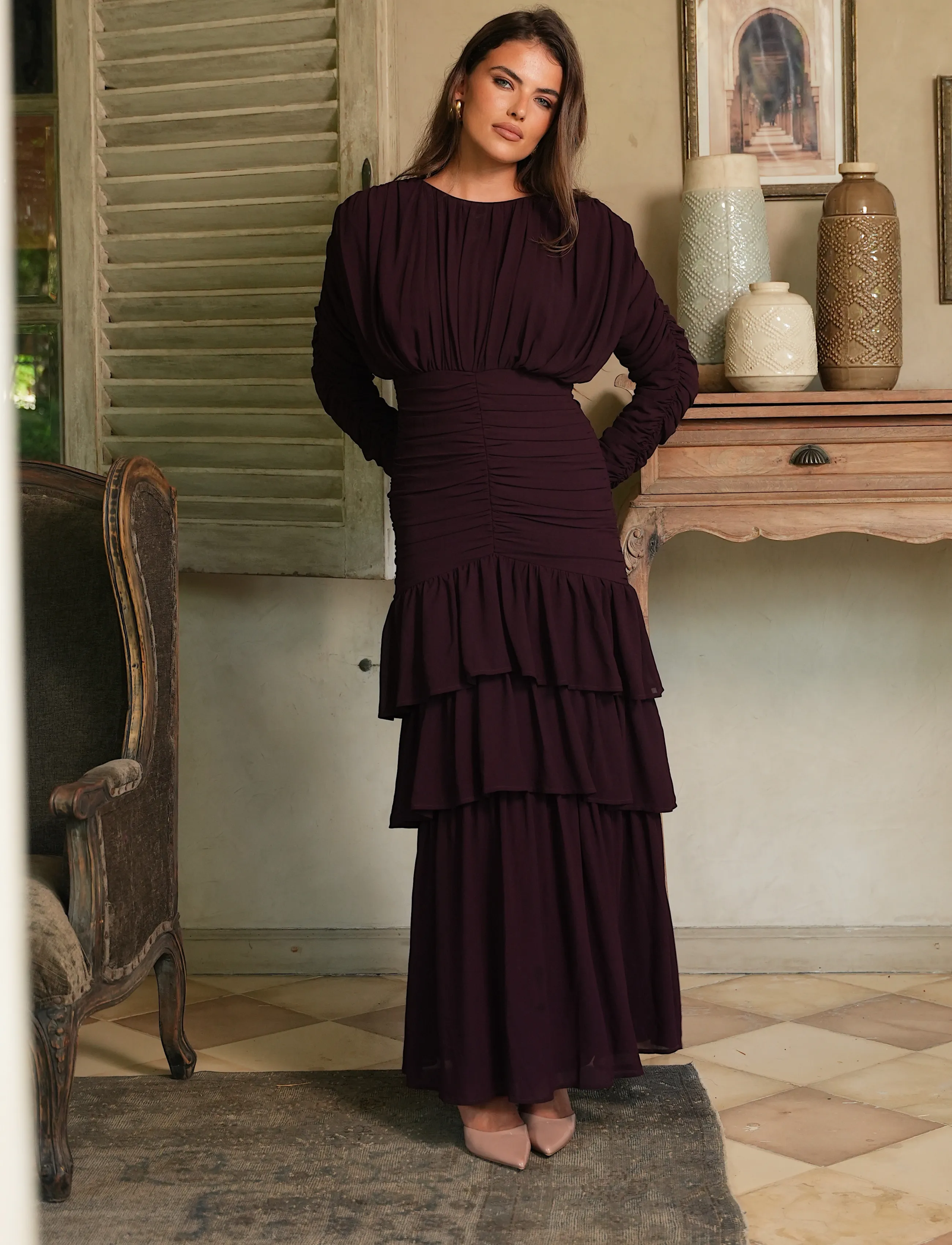 Love Lolina - Jessie Long Sleeve Maxi dress - evening dresses - burgundy - 4