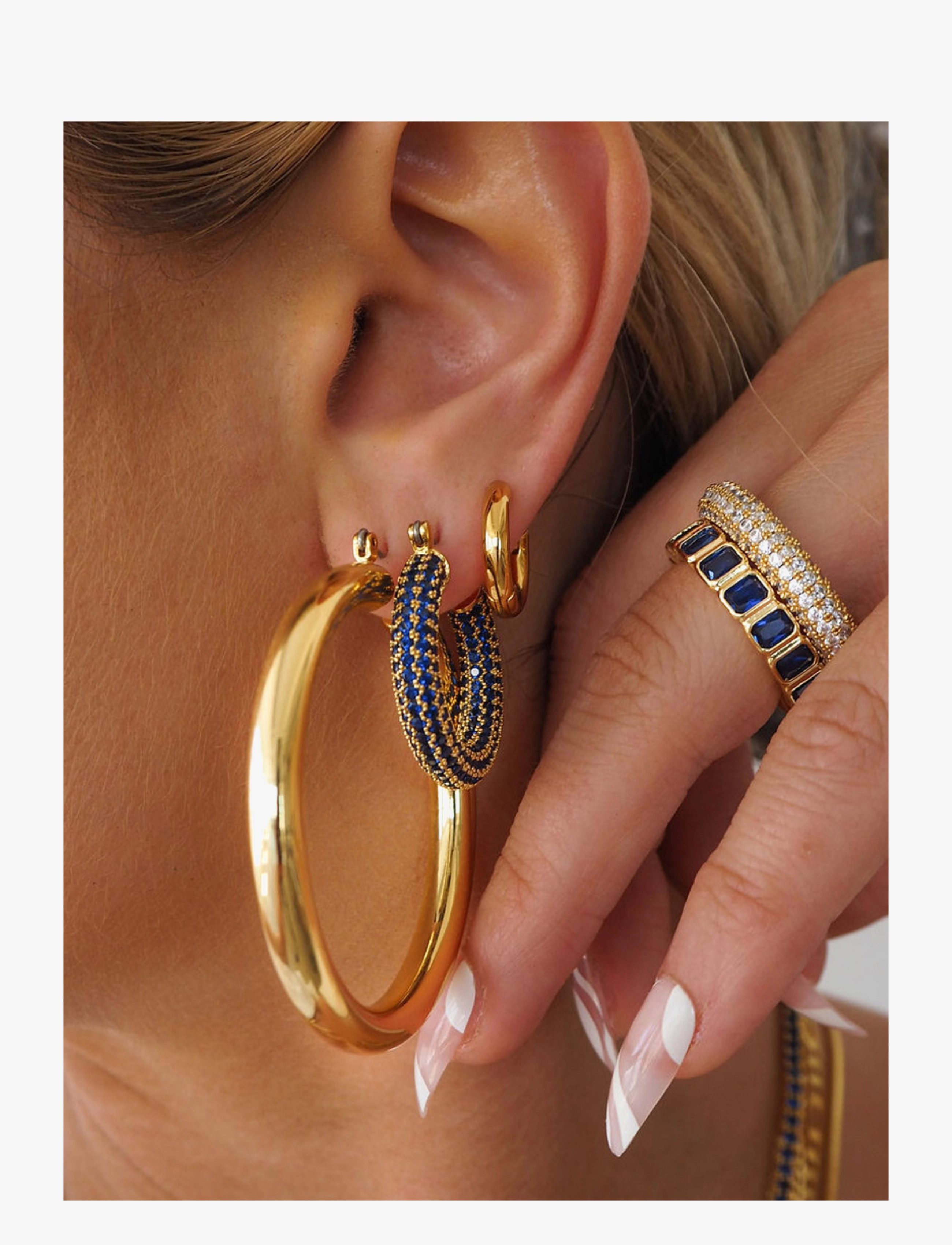 LUV AJ - Pave Baby Amalfi Hoops- Blue Sapphire- Gold - blue sapphire-gold - 1