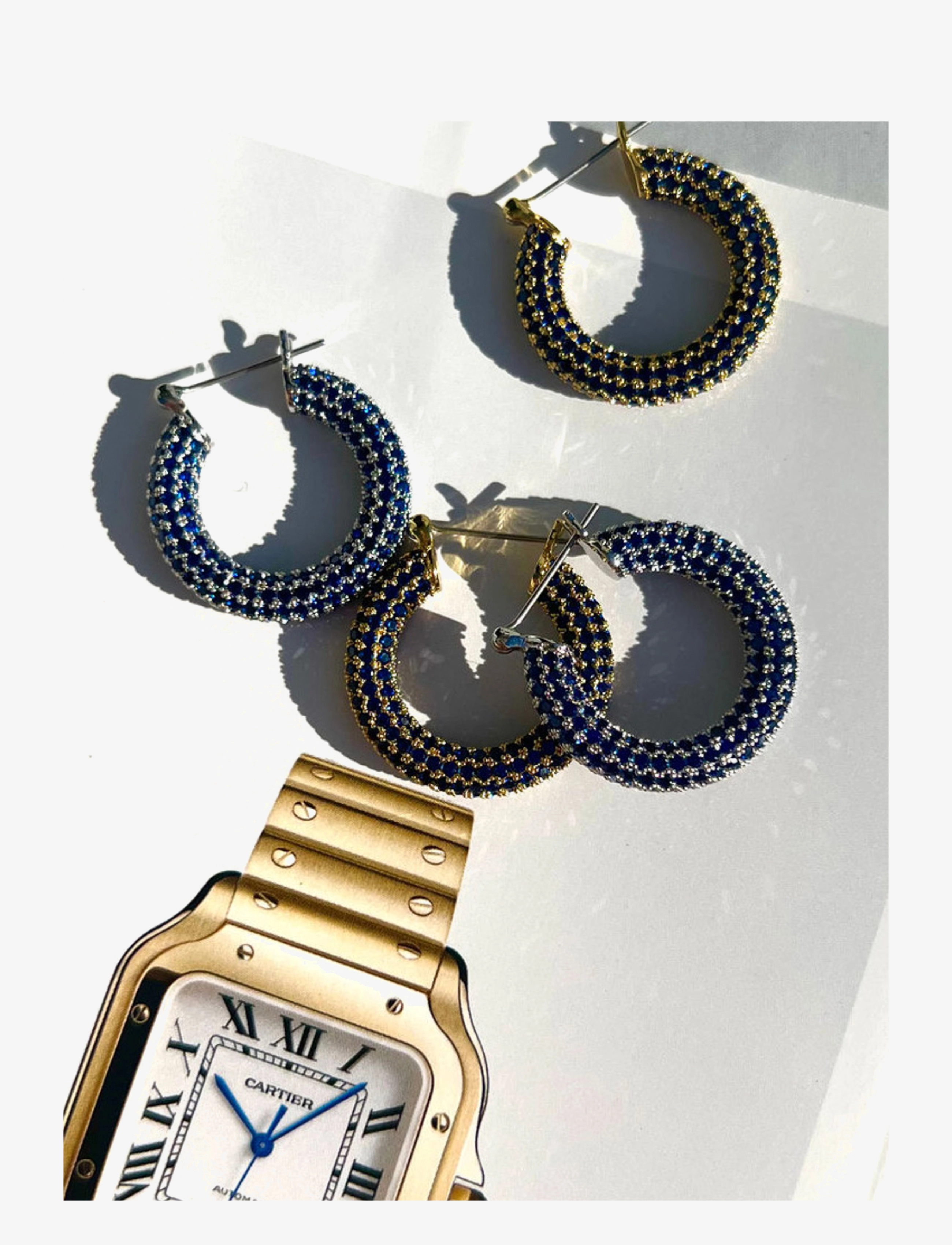 LUV AJ - Pave Baby Amalfi Hoops- Blue Sapphire- Gold - blue sapphire-gold - 2