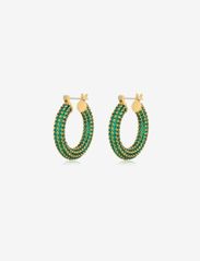LUV AJ - Pave Baby Amalfi Hoops- Green Emerald- Gold - lanko formos auskarai - green emerald-gold - 0