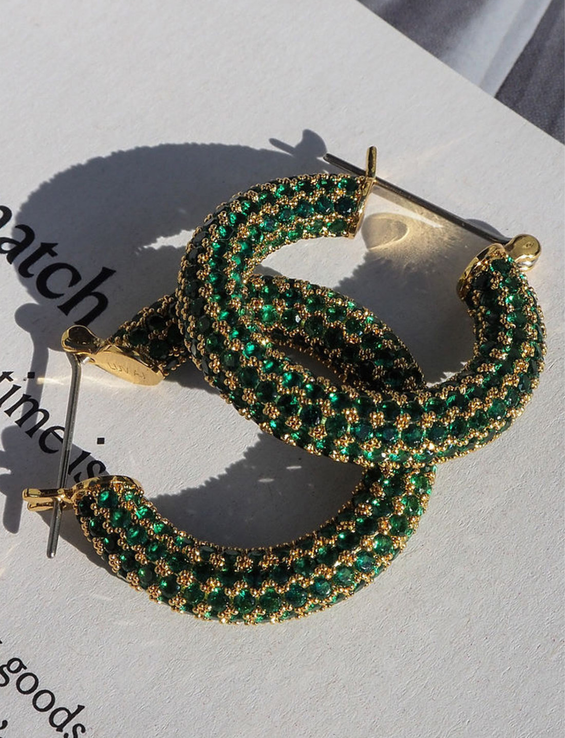 LUV AJ Pave Baby Amalfi Hoops Green Emerald Gold Hoops Boozt