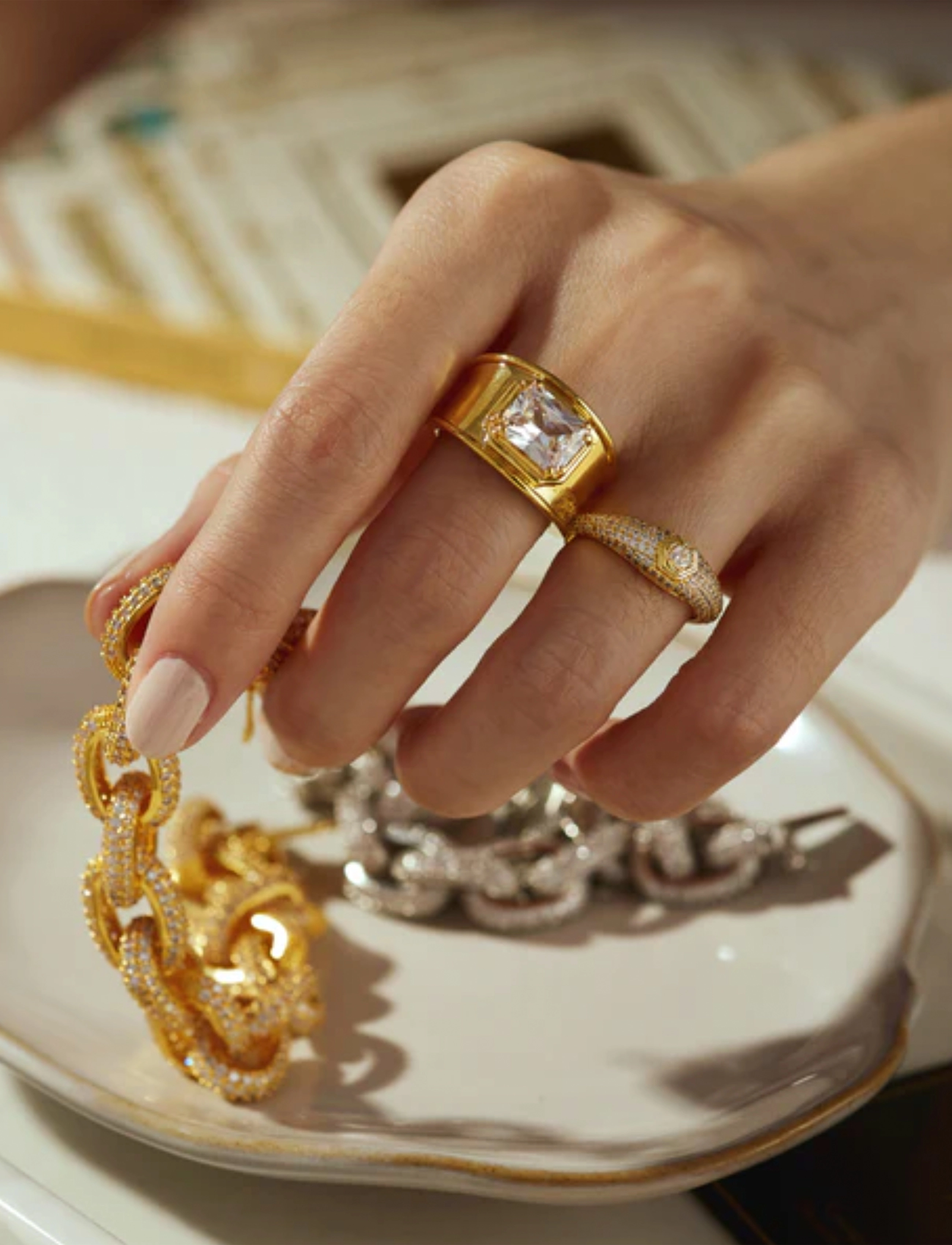 LUV AJ - Pave Hex Signet Ring- Gold- Size 6 - gold - 1