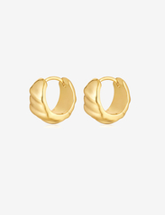 LUV AJ - The Hammered Ridged Huggies- Gold - hoops - gold - 0