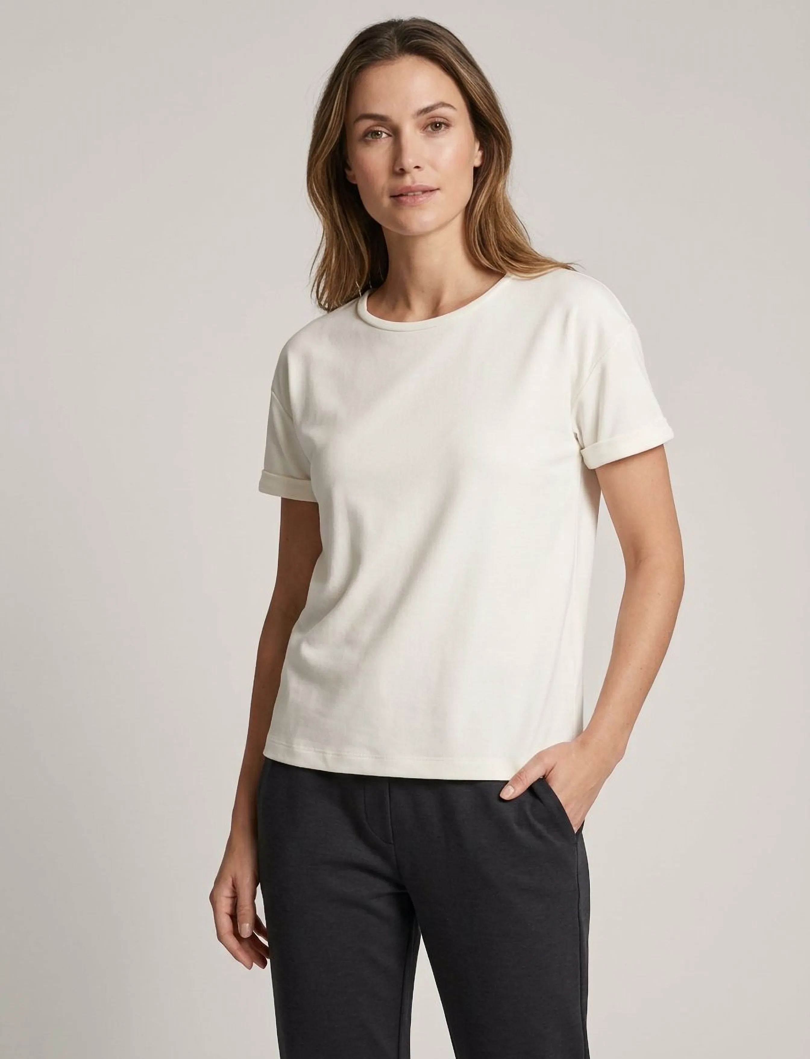 Luxzuz - Karin Fine Rib T-shirt - sügisesed riided - 737 cream - 0