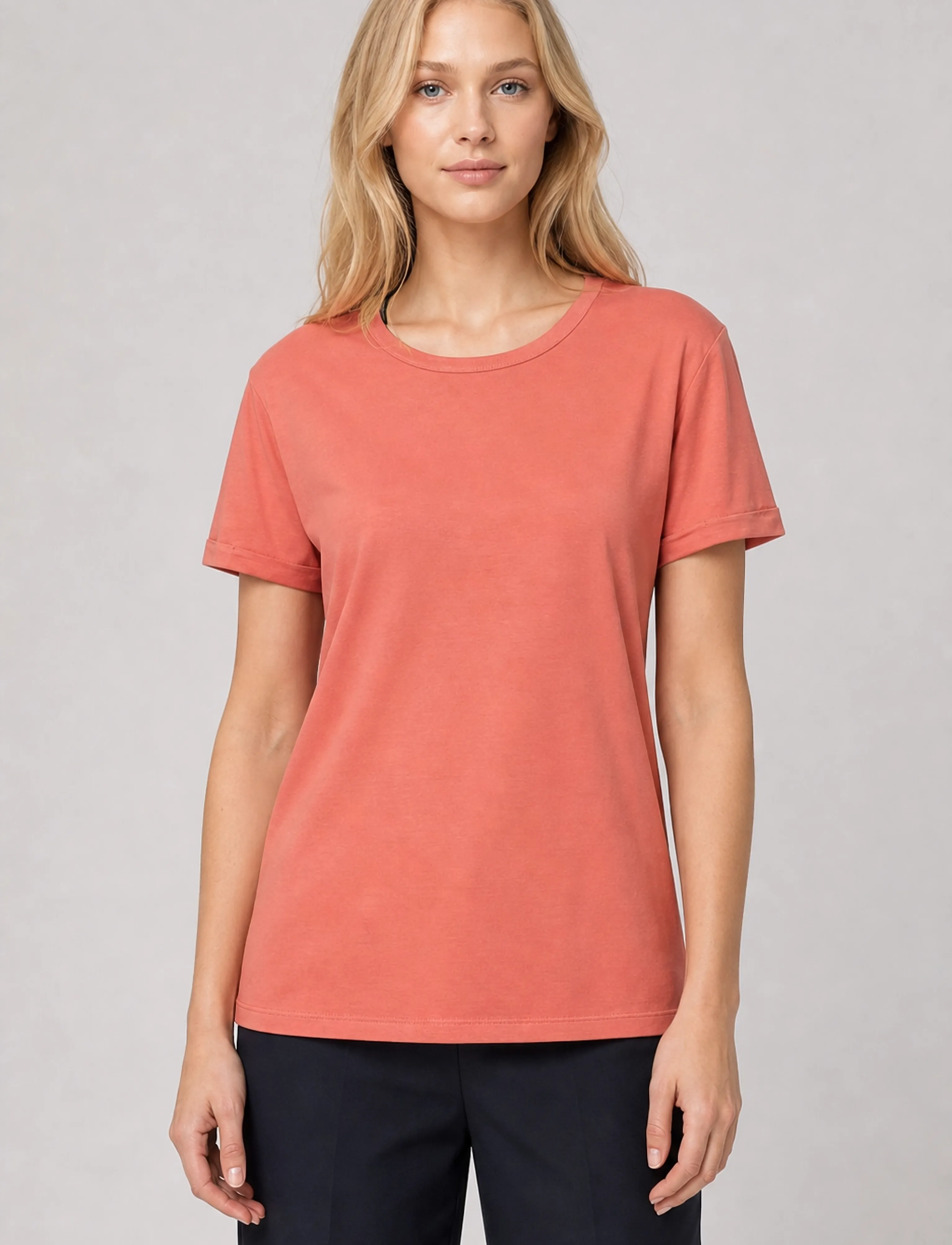 Luxzuz Karin Bamboo T-Shirt - T-shirts - 216 APRICOT BRANDY / coral