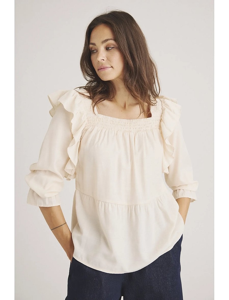 Luxzuz - Rufusana Blouse - langärmelige blusen - 740 buttercream - 0