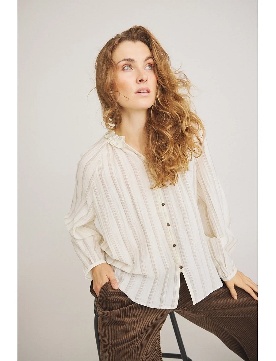Luxzuz - Chalina Shirt - langärmlige hemden - 737 cream - 0