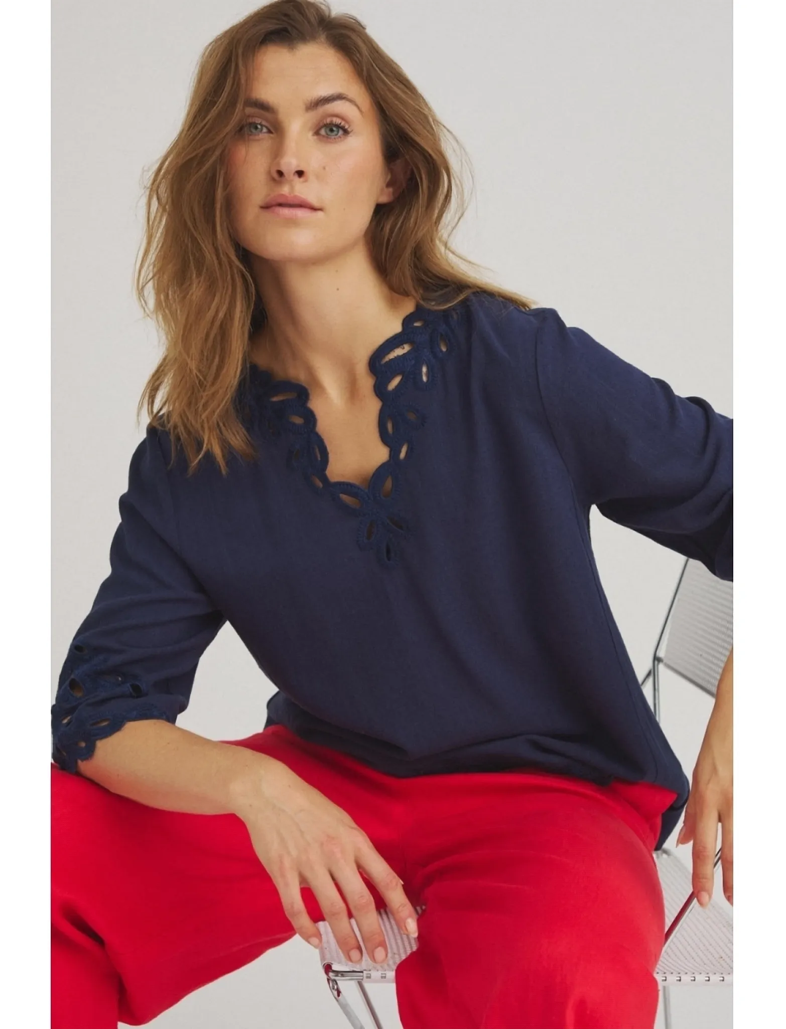 Luxzuz - Vicha Blouse - blusar - dark blue - 0