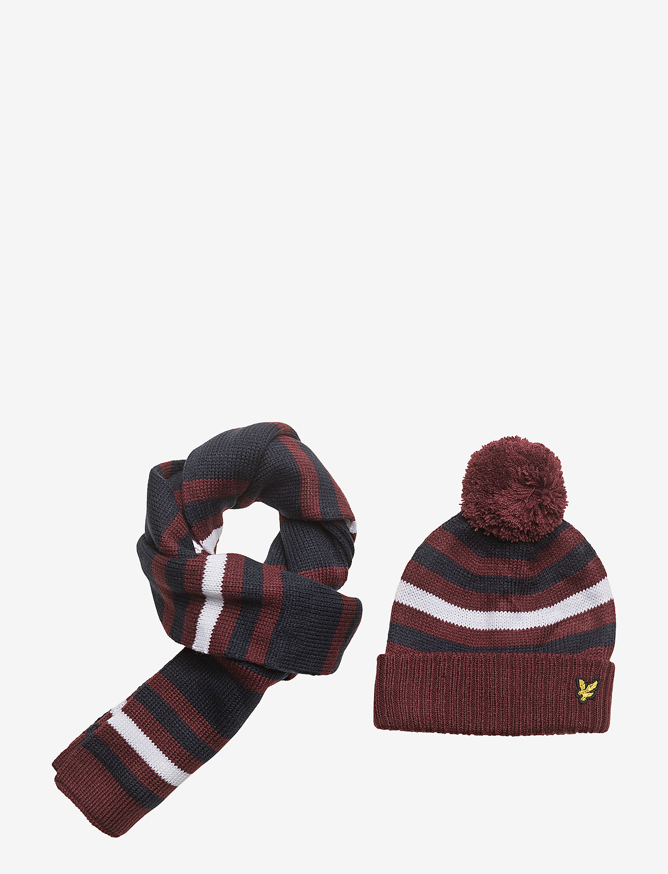 Lyle & Scott Junior - Stripe Beanie and Scarf Set - claret jug - 0