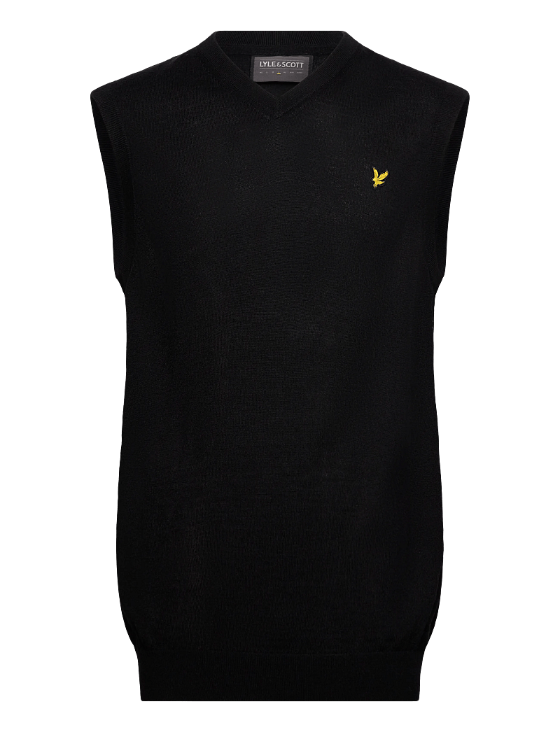 Lyle & Scott Sport - Merino Blend Knitted V-Neck Vest - Överdelar - z865 jet black - 1