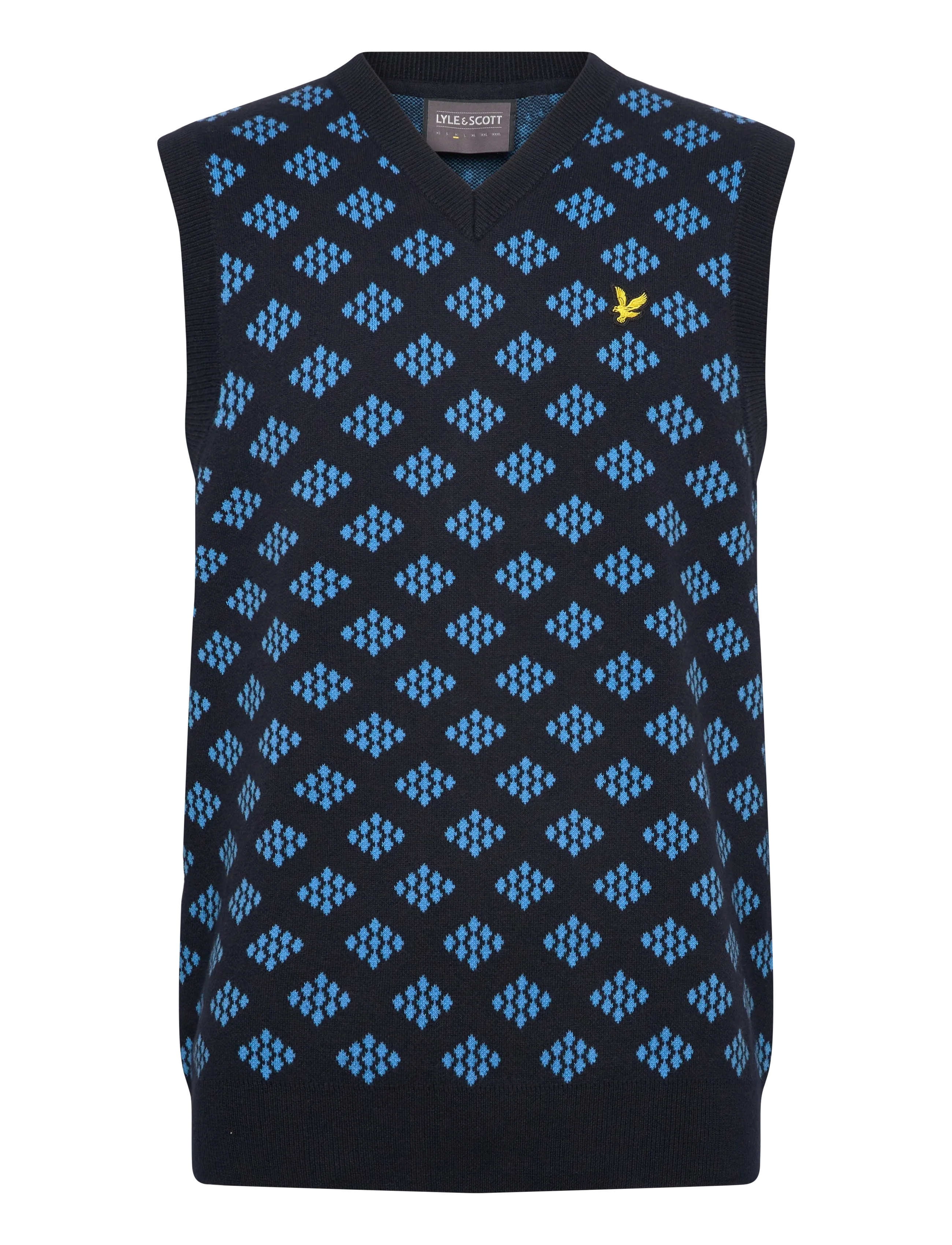Lyle & Scott Sport Golf V Neck Cotton Argyle Vest - Stickat - Z271 DARK NAVY / navy