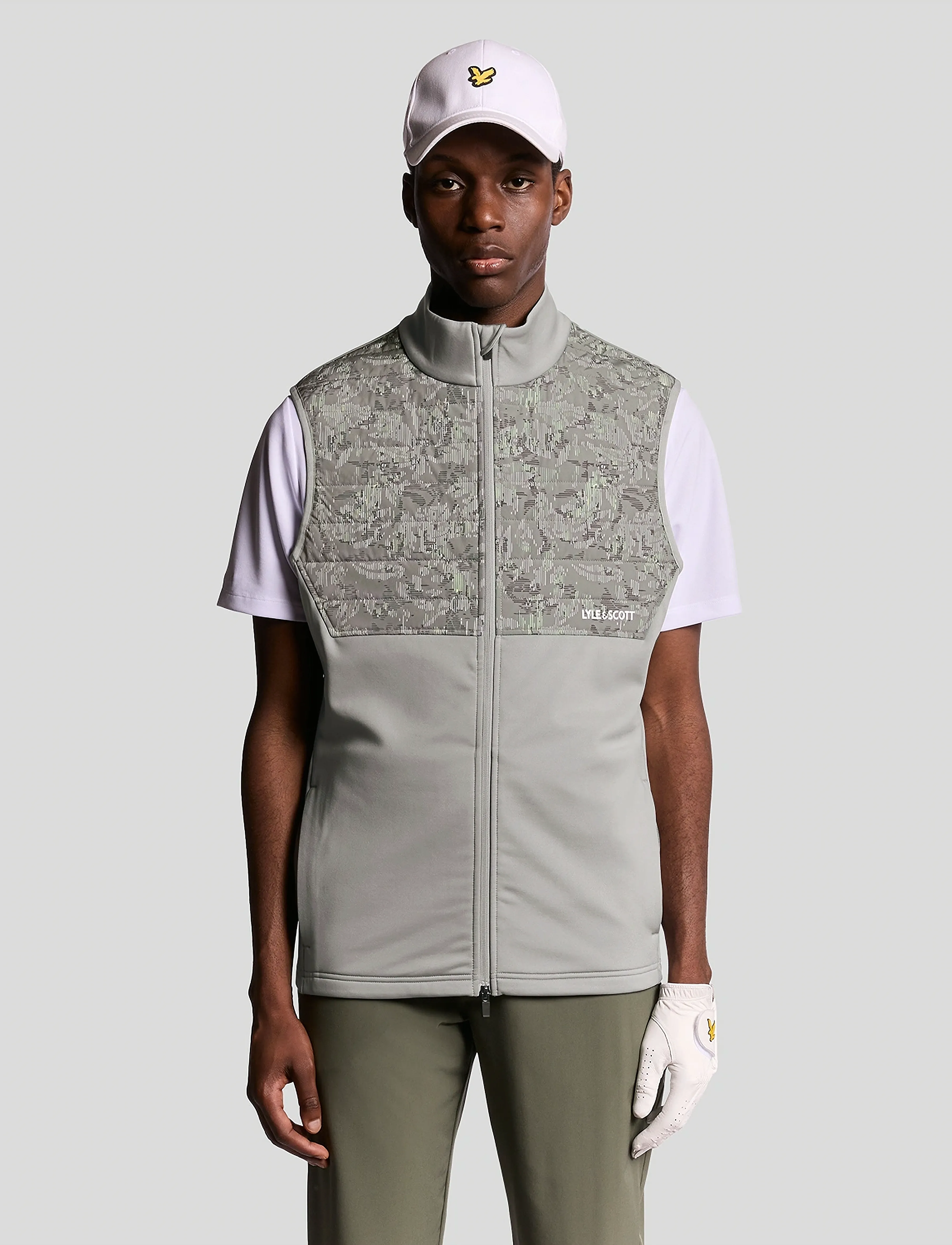 Lyle & Scott Sport Golf Printed Windjammer Full Zip Vest, Printet Fuld Lynlås Golf Vindvest, Grå, Str: M