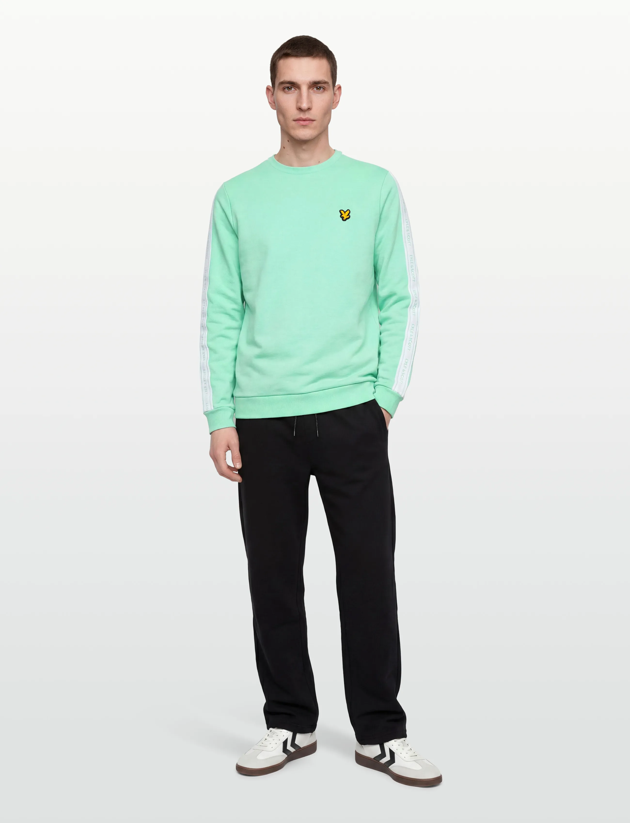 Lyle & Scott Sport Jacquard Tape Crew Neck, Mænd, Rund Hals Sweatshirt med Logobånd, Grøn, Str: M