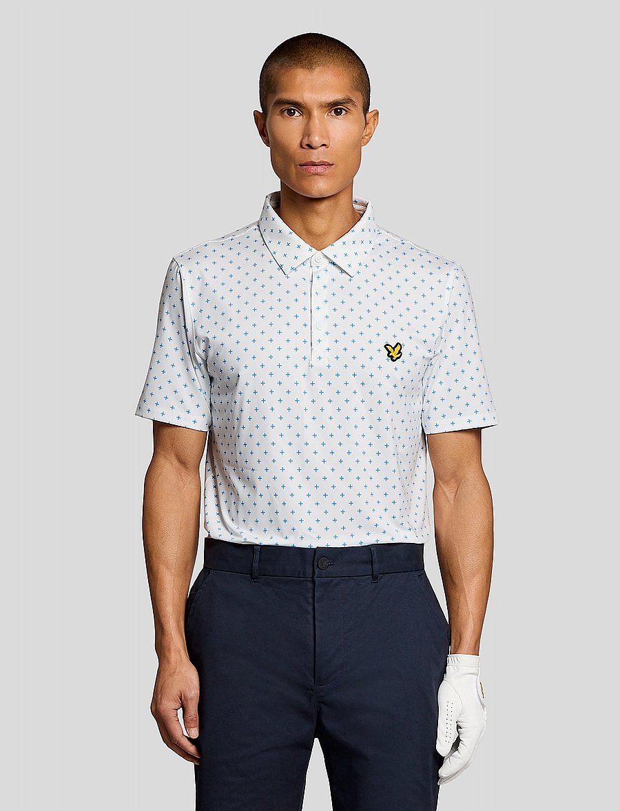 Lyle & Scott Sport - Golf Cross Print Polo - toppar & t-shirts - 626 white - 0