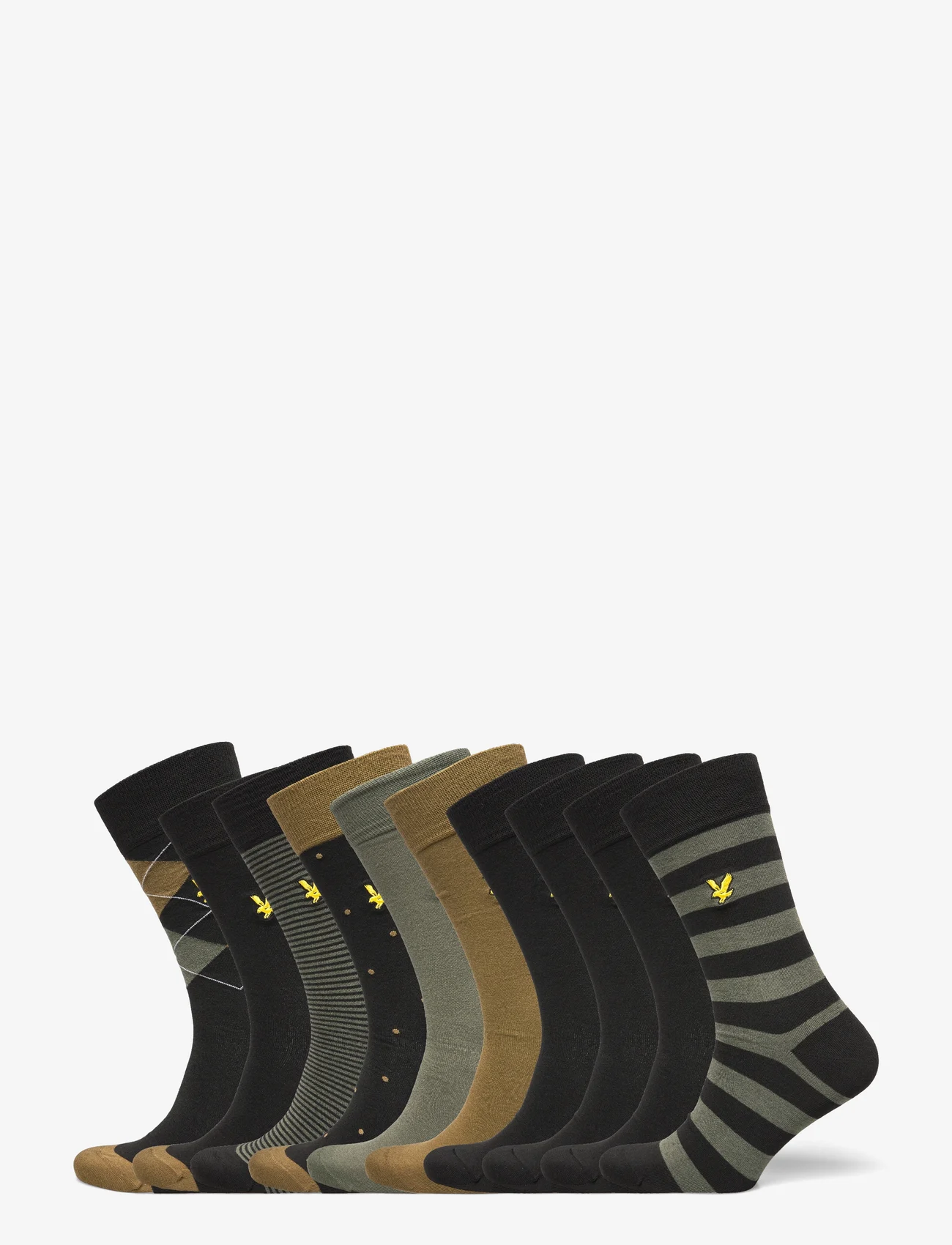 Lyle & Scott - TREVOR - crew sokken - black/polka dot/dried herb/stripe/black/black/beetle/black/argyle/stripe - 0