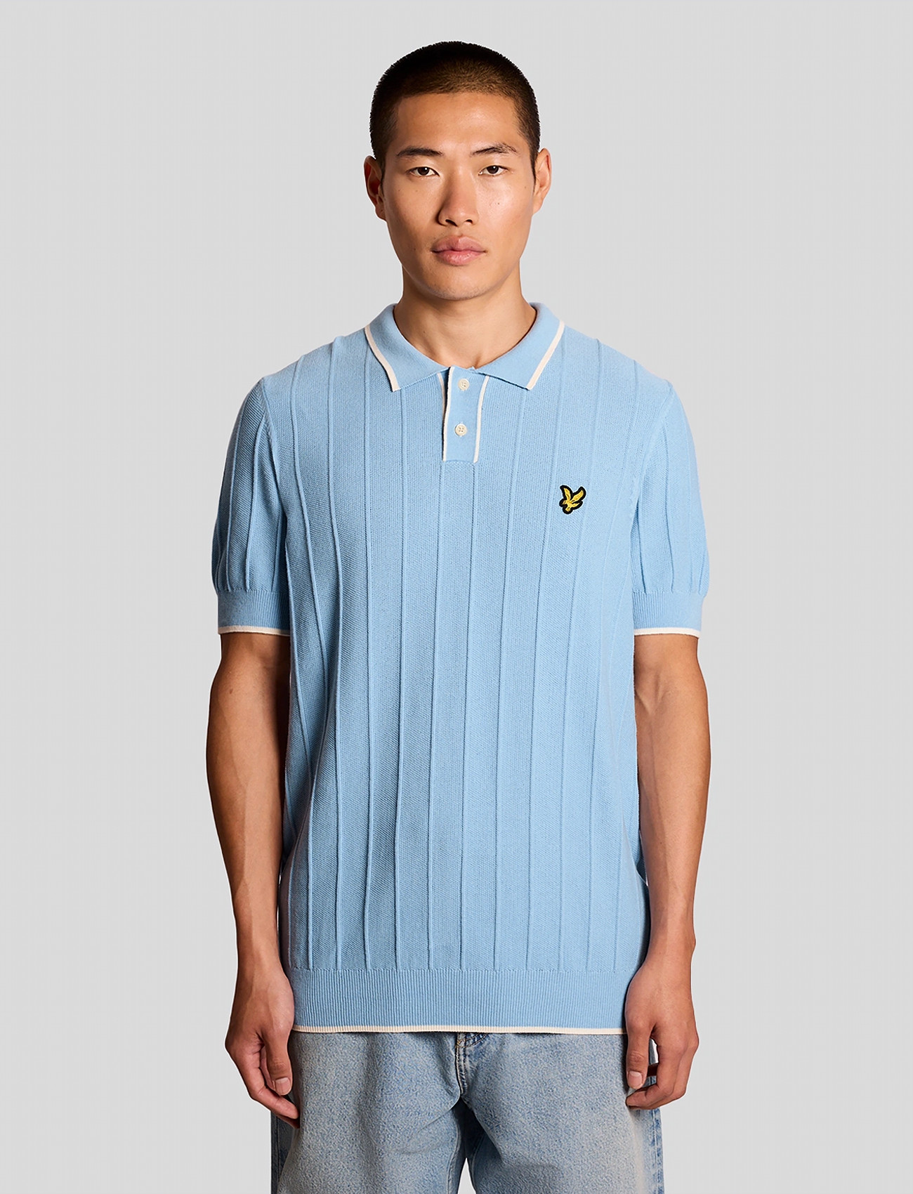 Lyle & Scott Tipped Pique Knitted Polo - Blue - XS 1