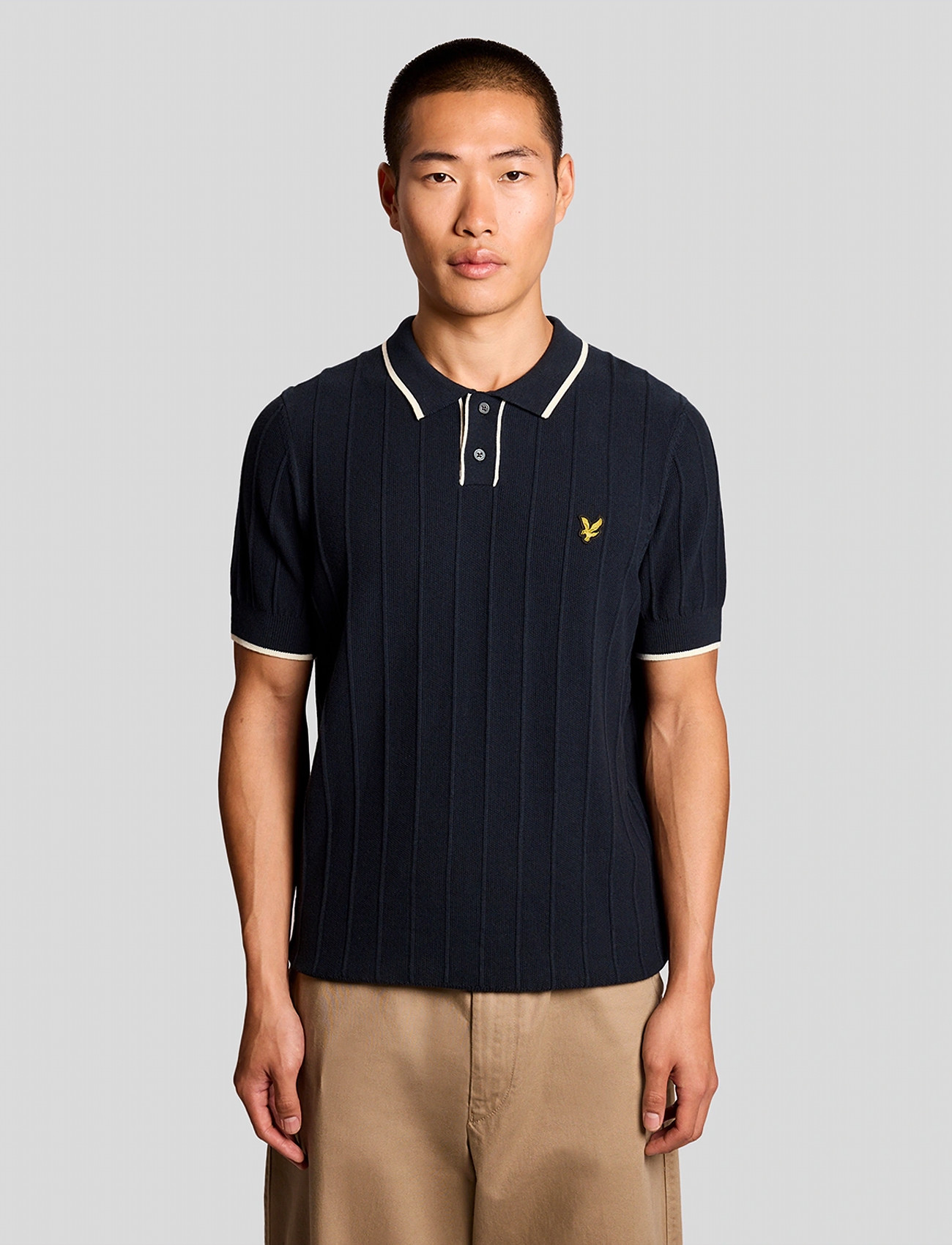 Lyle & Scott Tipped Pique Knitted Polo - Blue - XS 2