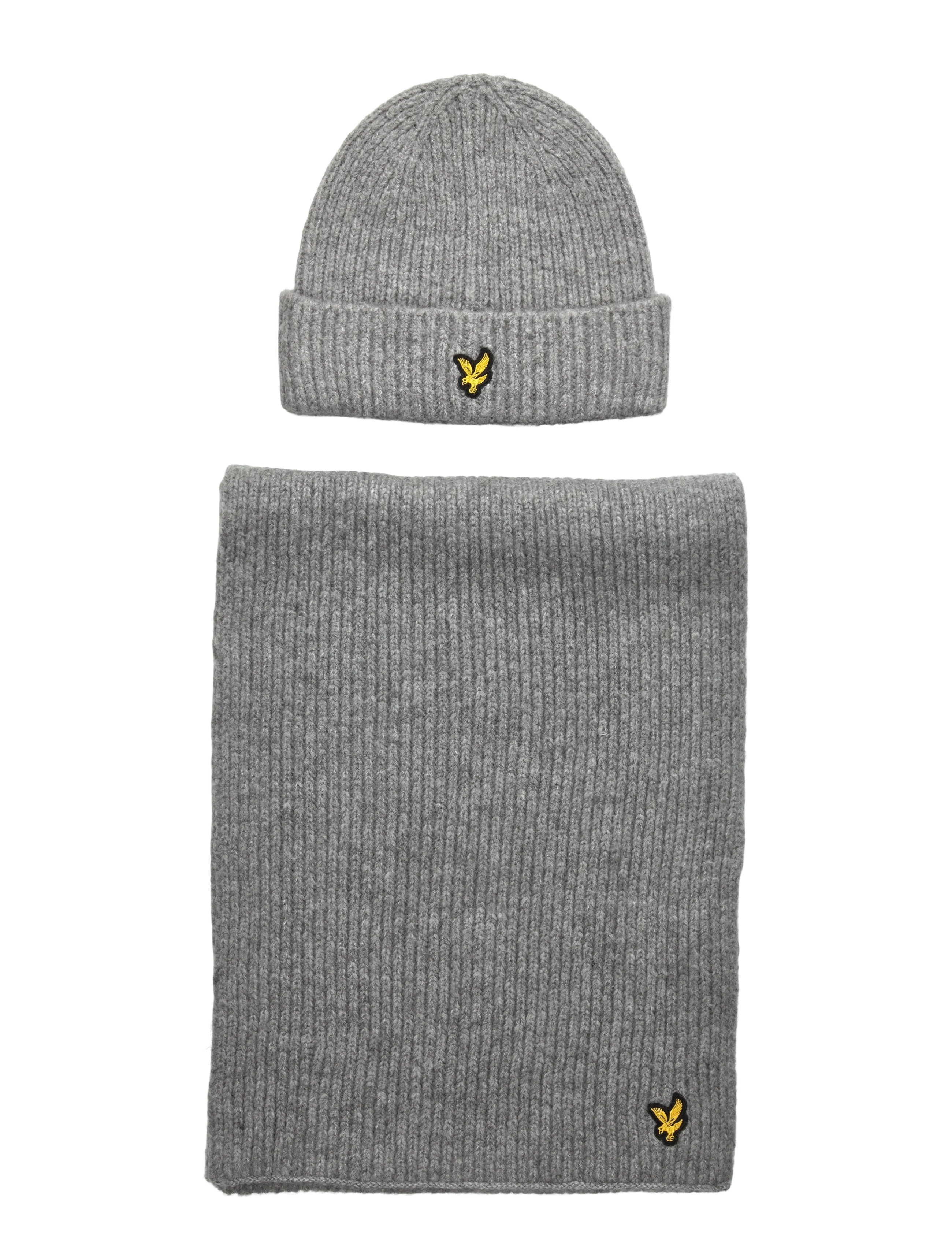 Lyle & Scott Brushed Scarf And Beanie Set, One Size, Headwear, Grau - Beanies, Männerswear