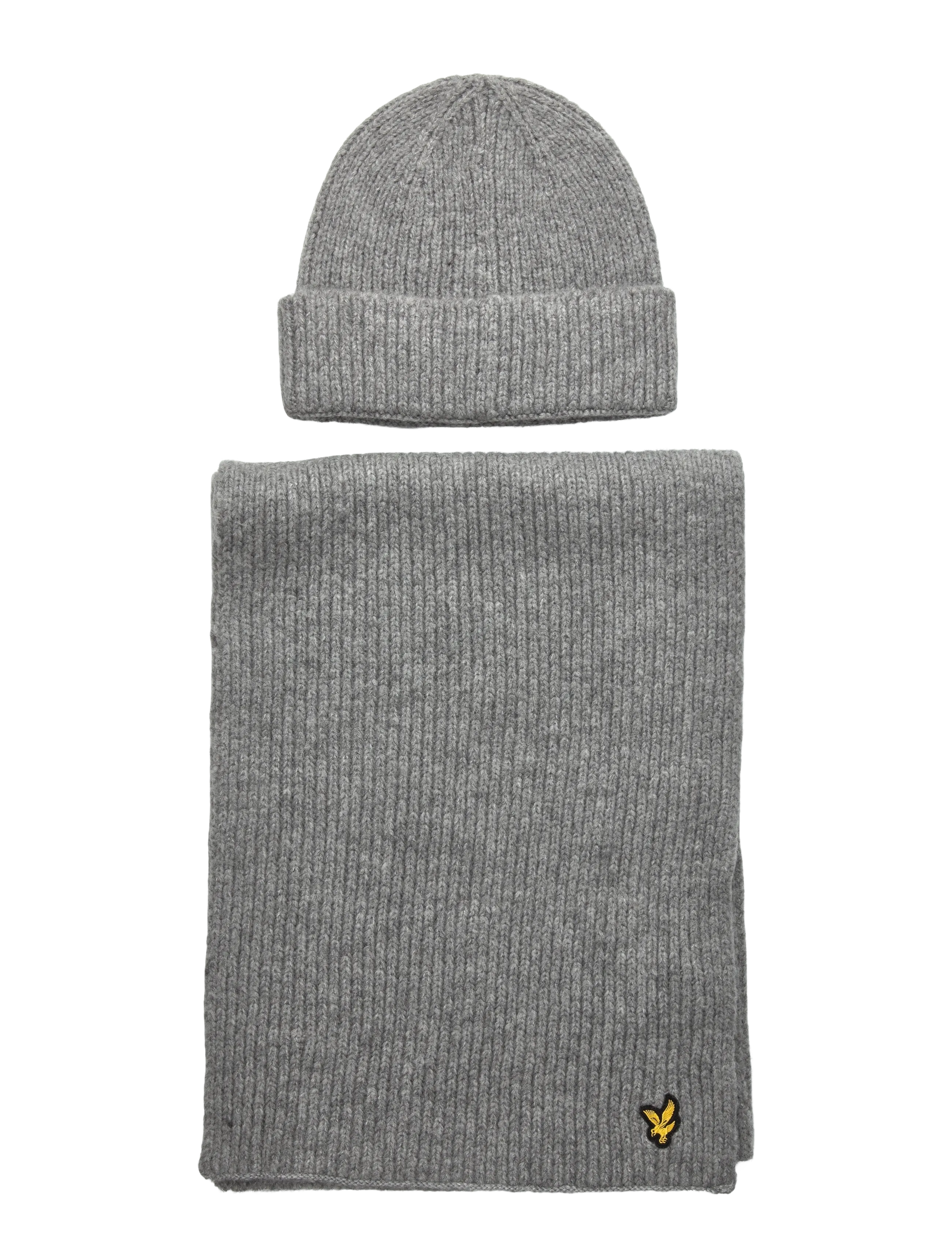 Lyle & Scott - Brushed Scarf and Beanie Set - accessories - d24 light grey marl - 1