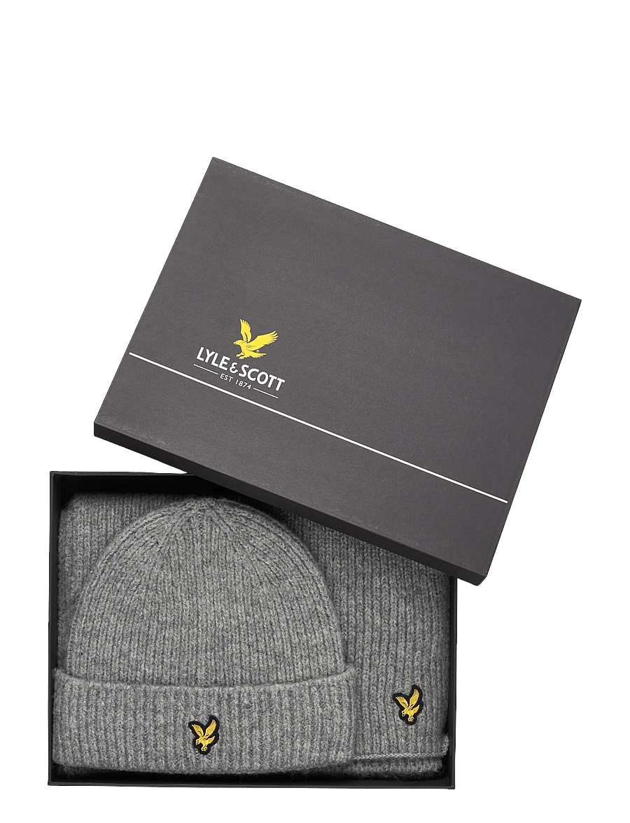 Lyle & Scott - Brushed Scarf and Beanie Set - halstørklæder - d24 light grey marl - 3