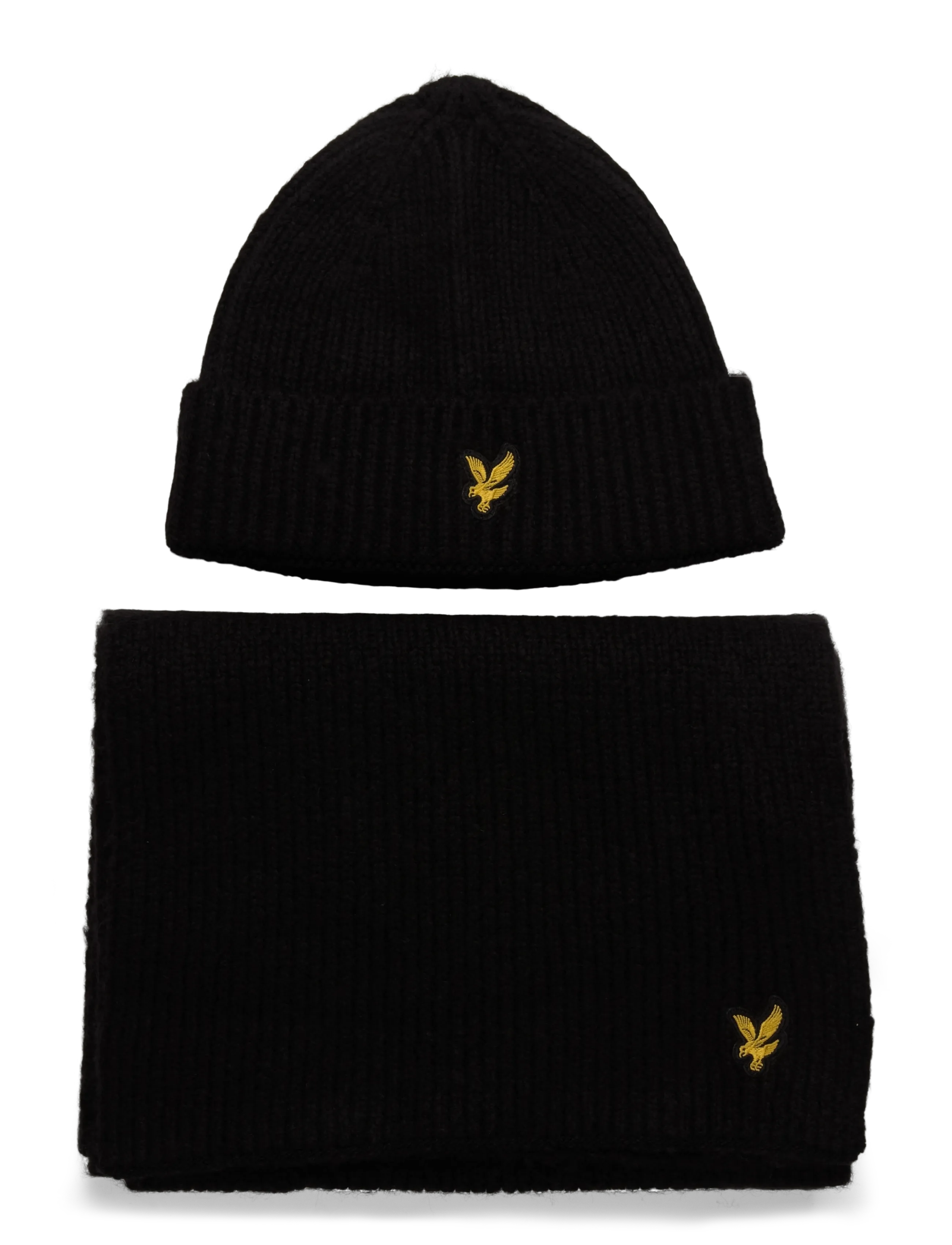 Lyle & Scott Brushed Scarf And Beanie Set, One Size, Headwear, Schwarz - Beanies, Männerswear