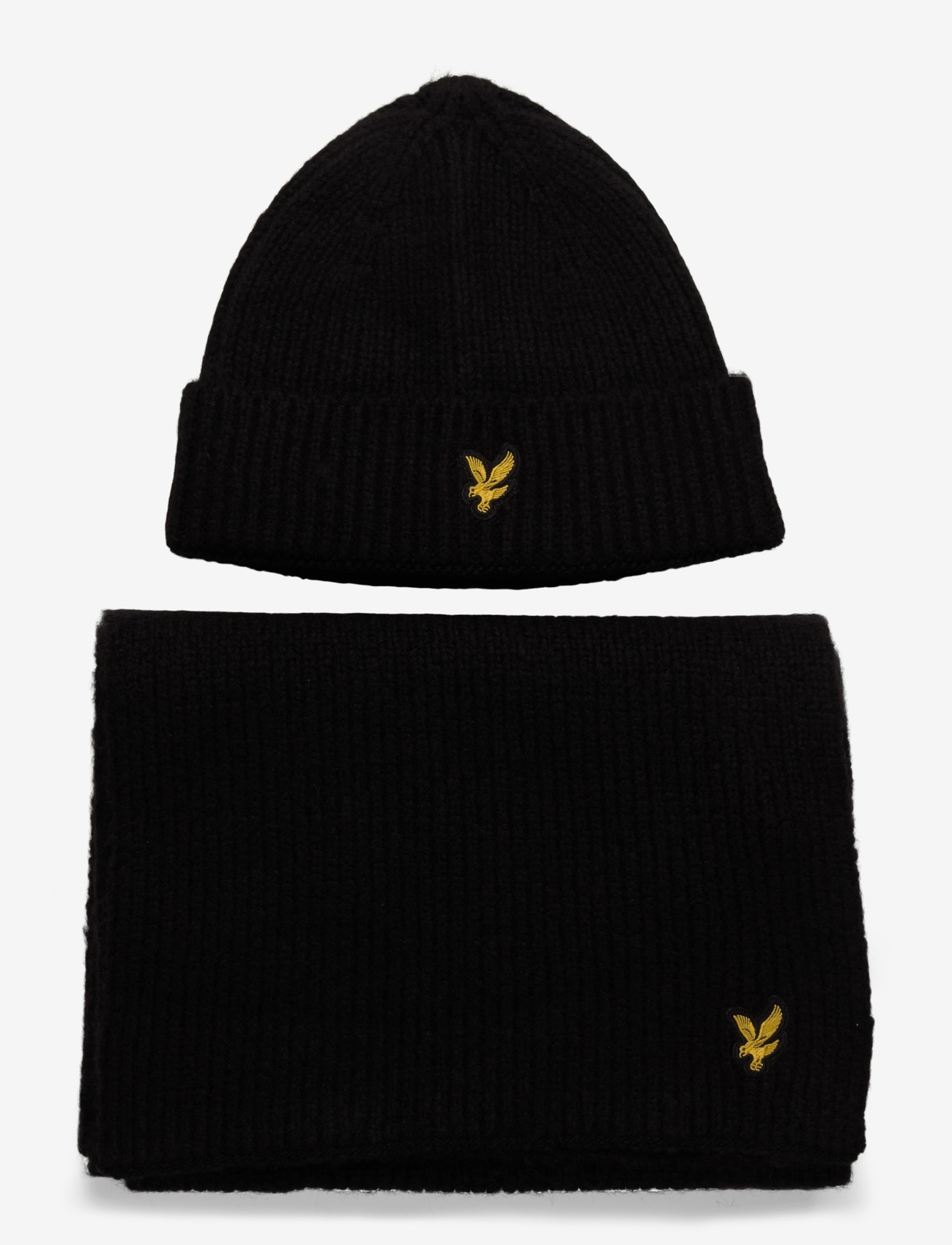 Lyle & Scott - Brushed Scarf and Beanie Set - winter scarves - z865 jet black - 0