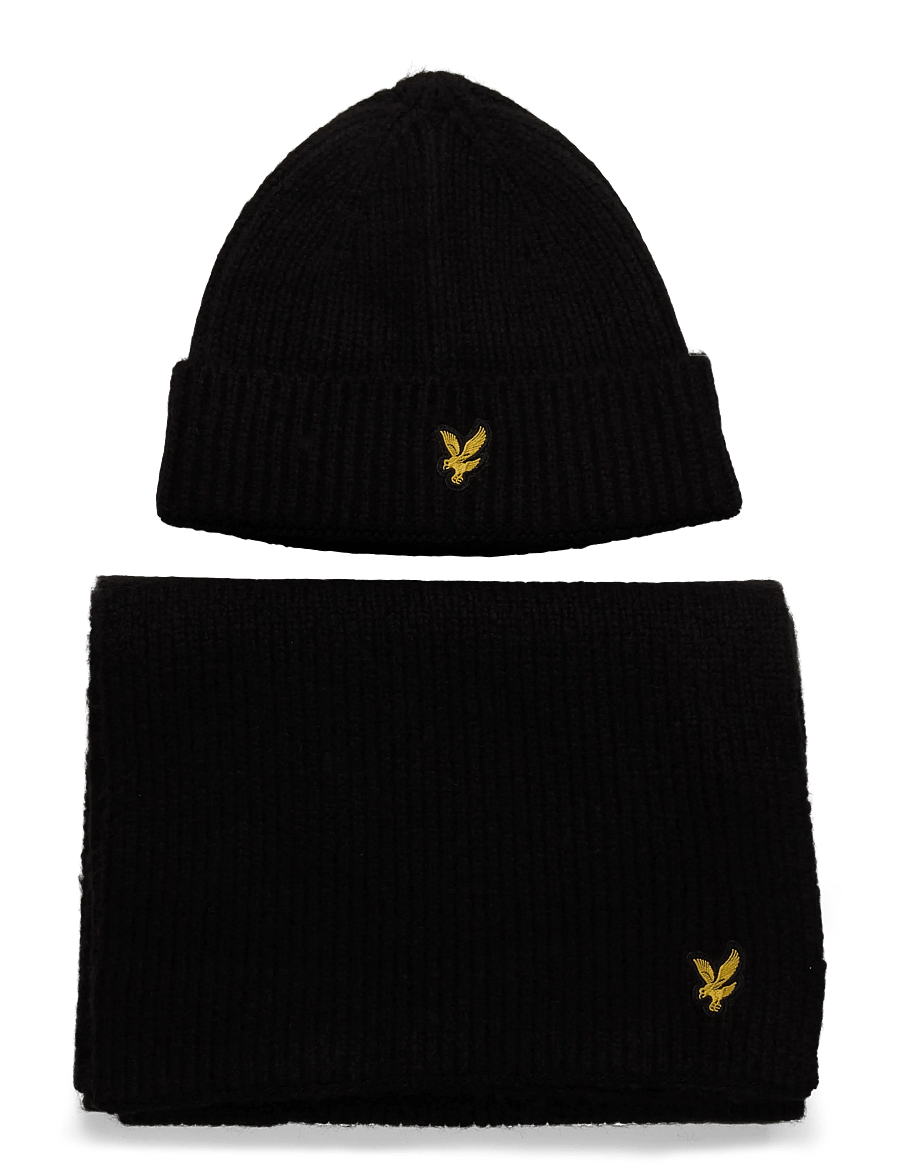 Lyle & Scott - Brushed Scarf and Beanie Set - halstørklæder - z865 jet black - 0