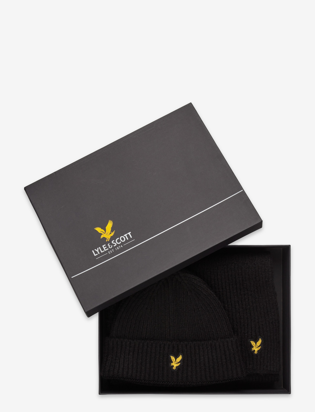 Lyle & Scott - Brushed Scarf and Beanie Set - winter scarves - z865 jet black - 3