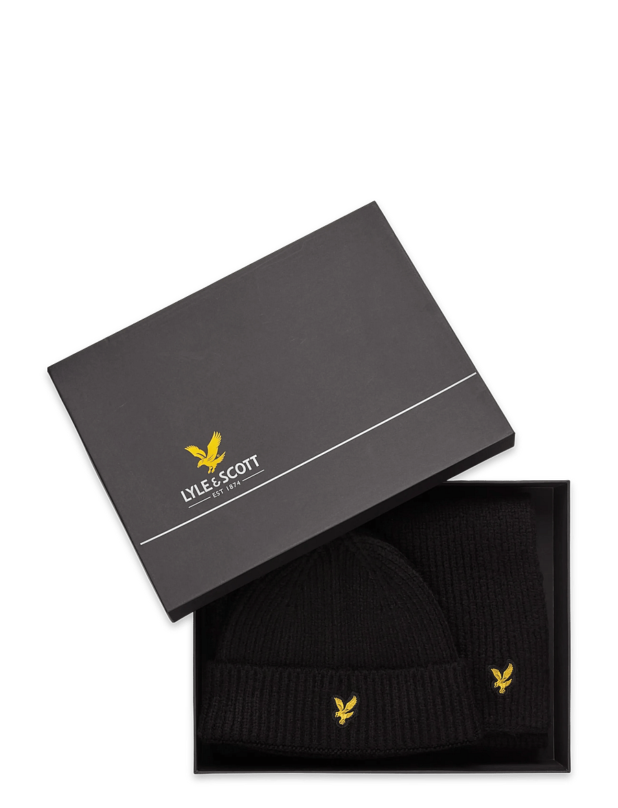 Lyle & Scott - Brushed Scarf and Beanie Set - halstørklæder - z865 jet black - 3