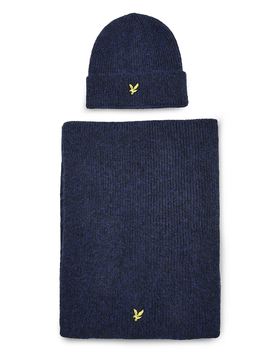 Lyle & Scott - Brushed Scarf and Beanie Set - winterschals - dark navy - 0