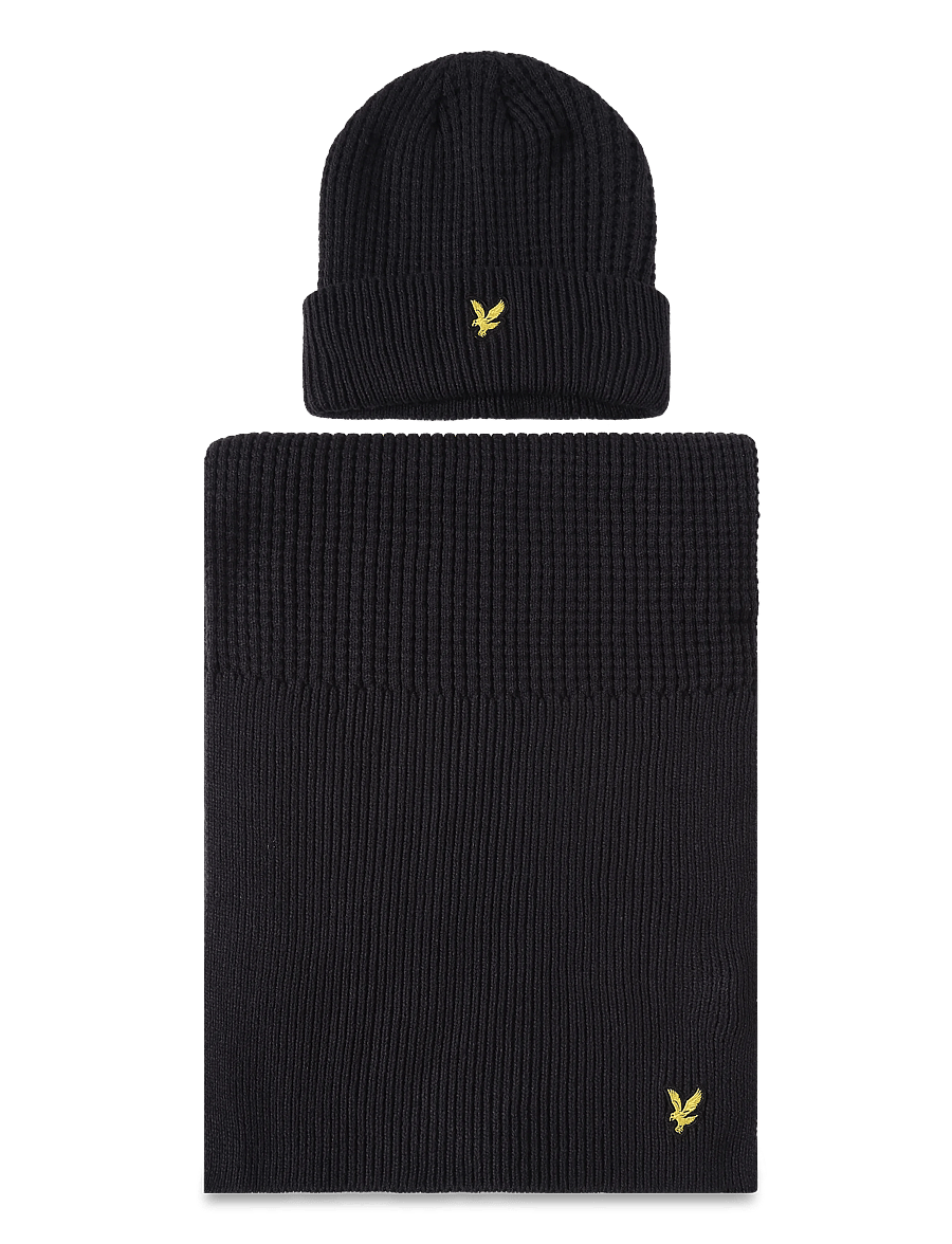Lyle & Scott - Waffle Scarf and Beanie Set - mützen - dark navy - 0
