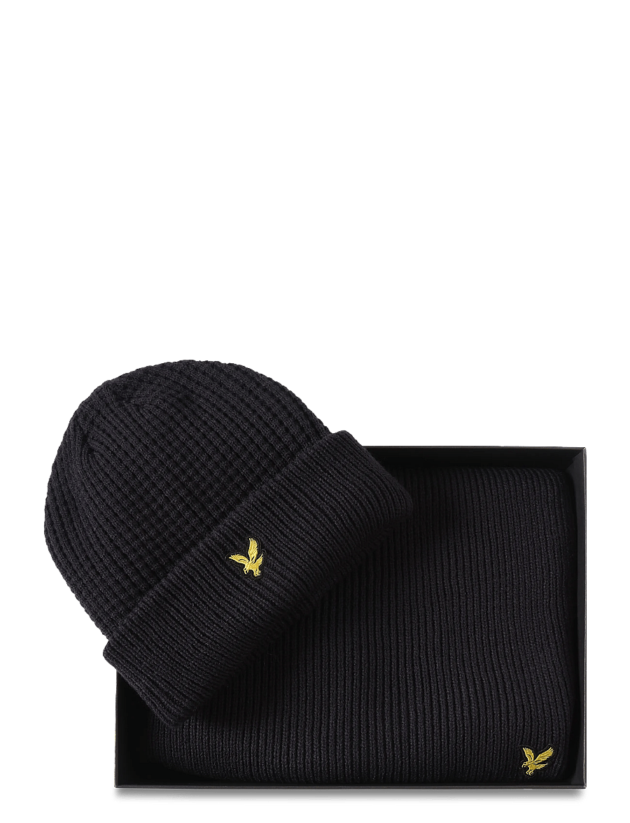 Lyle & Scott - Waffle Scarf and Beanie Set - mützen - dark navy - 3